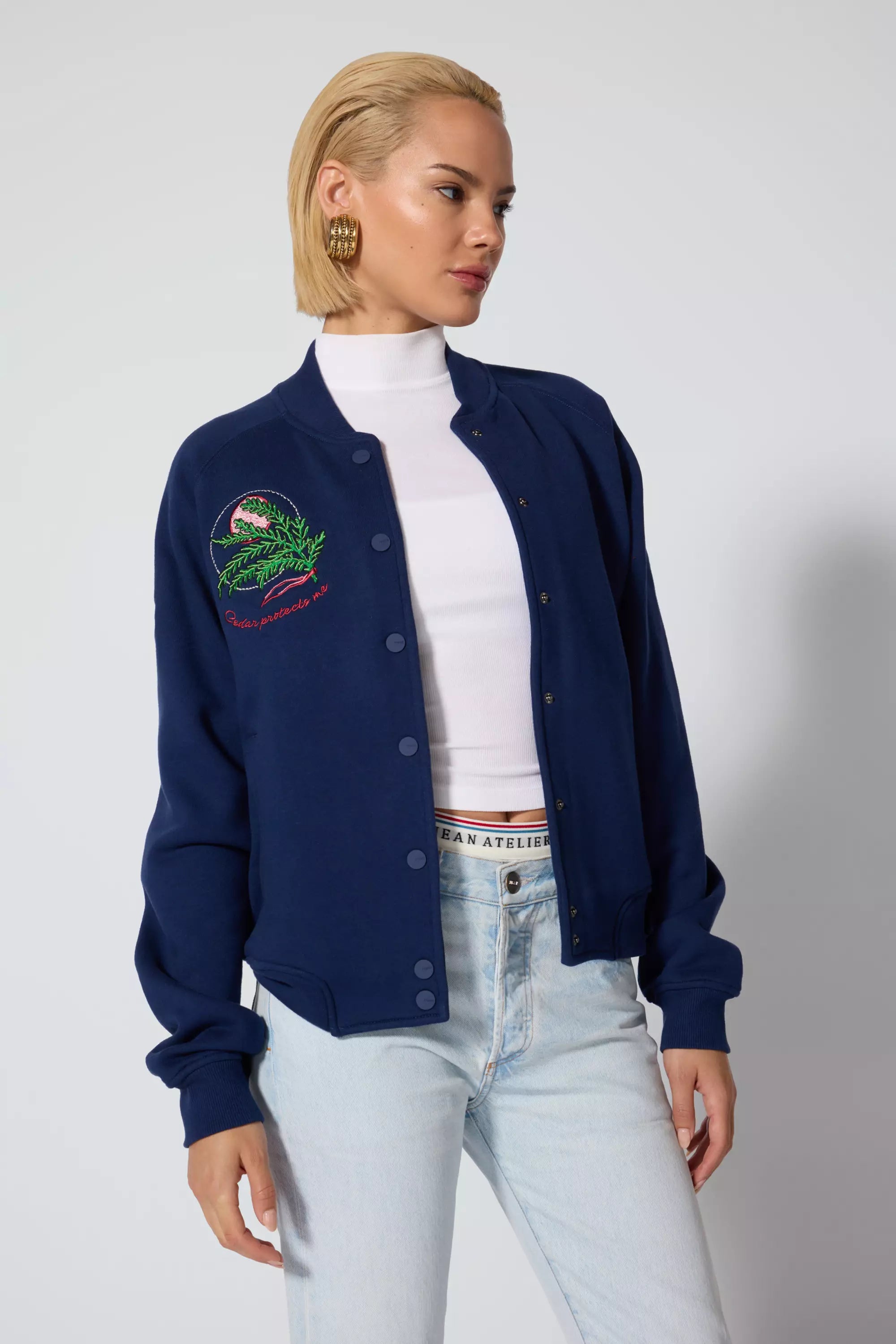 Luxefleece Embroidered Bomber Jacket - Navy