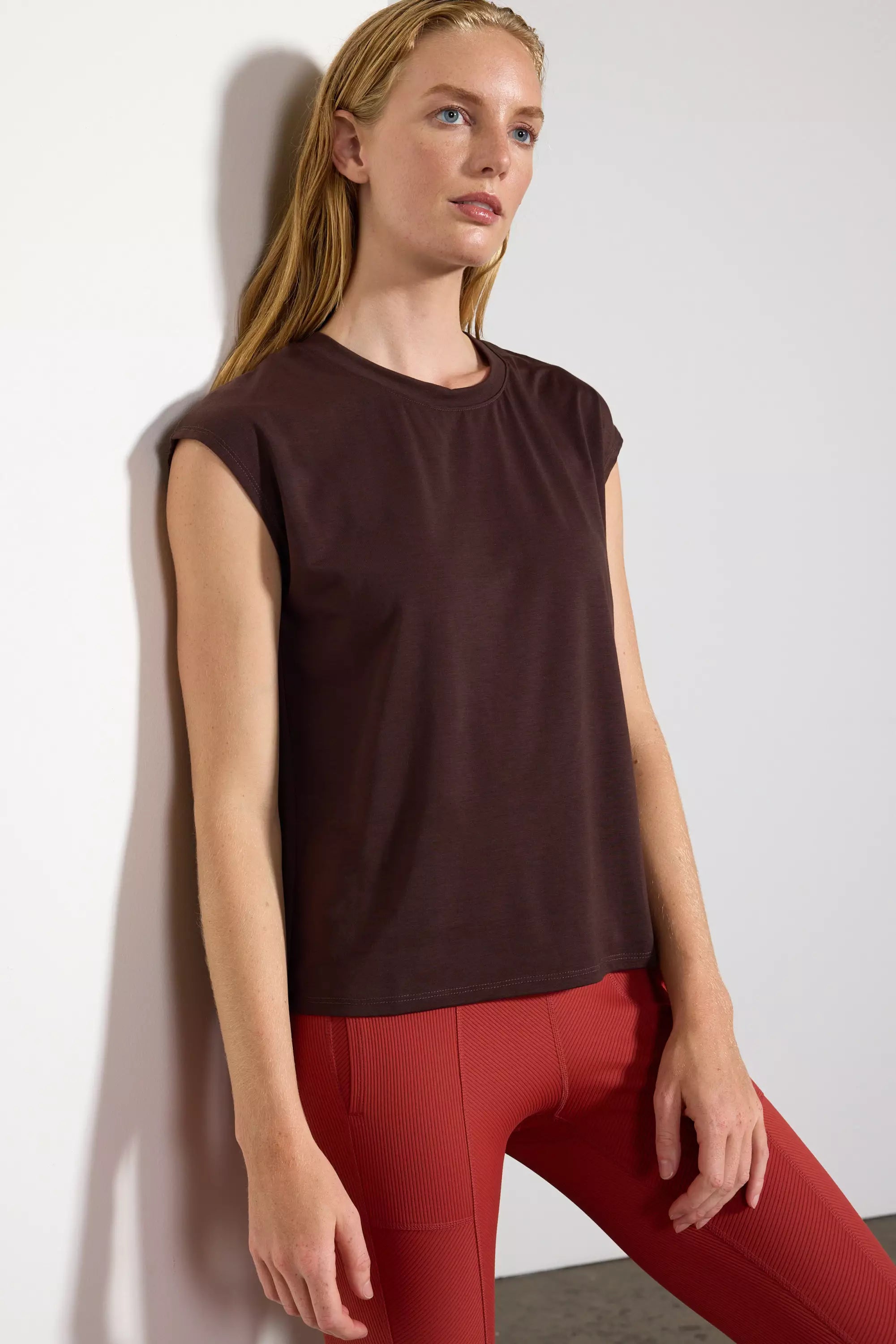 Performance Knit Sleeveless Tee - Chocolate Brown