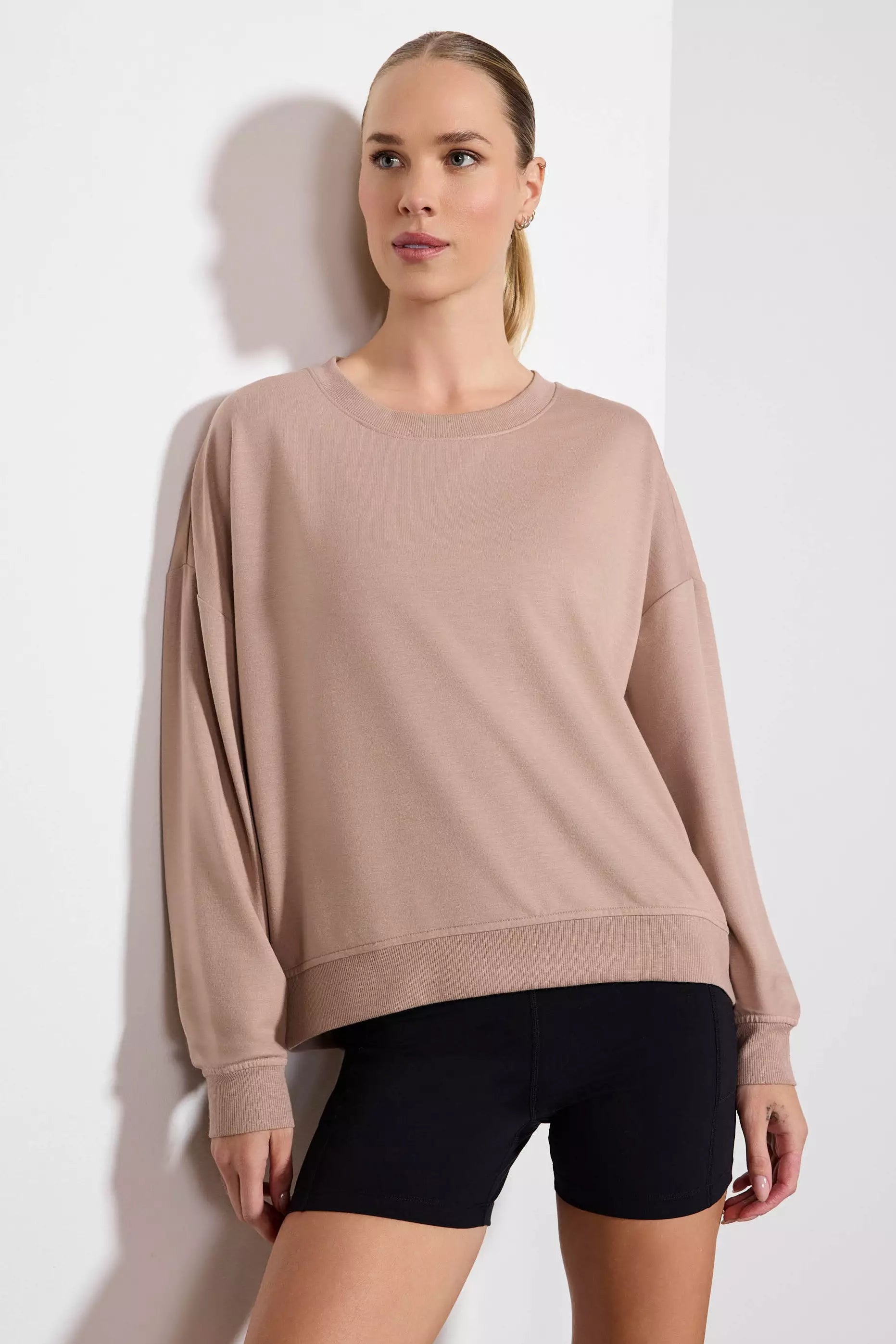 Modal Fleece Relaxed Crew - Taupe