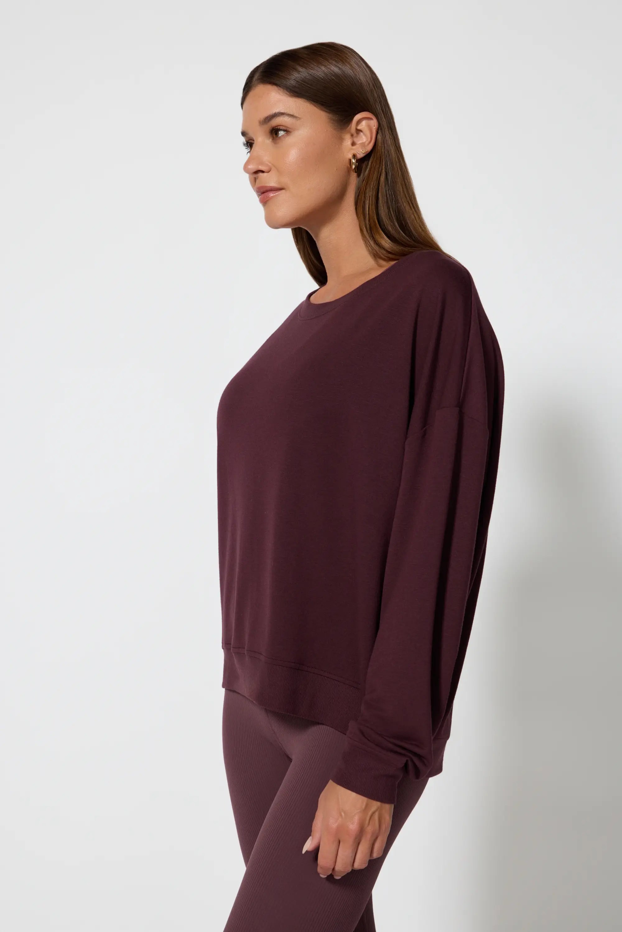Cozy Fleece Relaxed Crew - Huckleberry