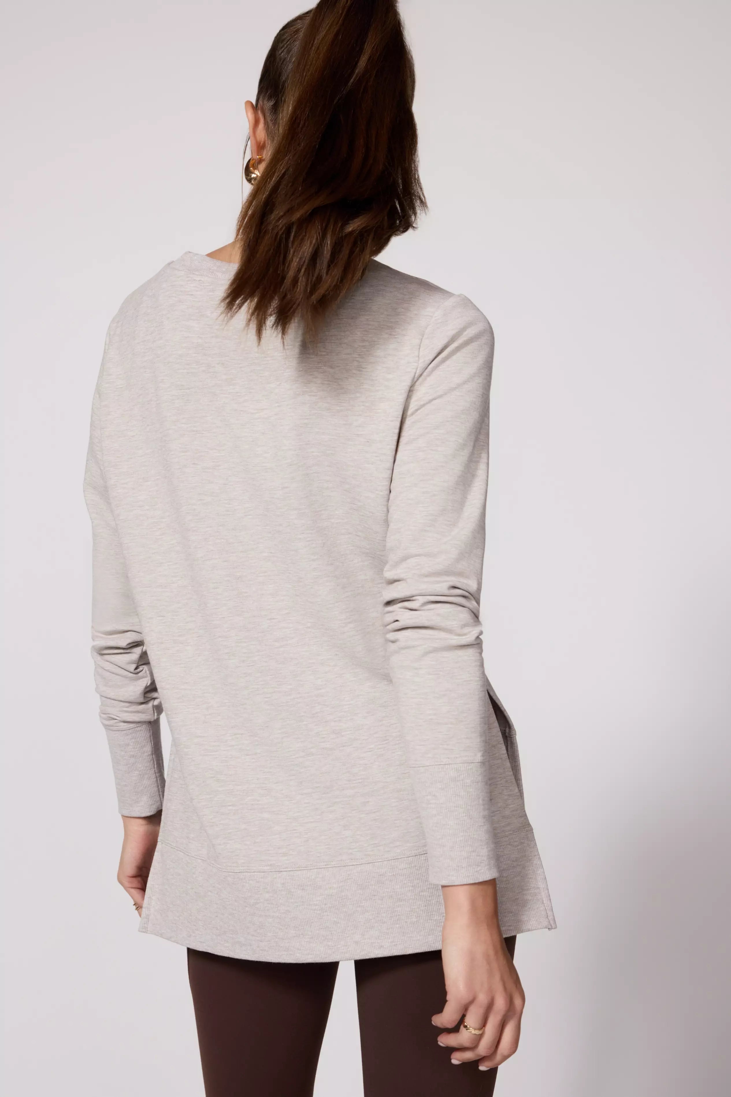 Cozy Fleece Side Slit Pullover - Htr Oatmeal