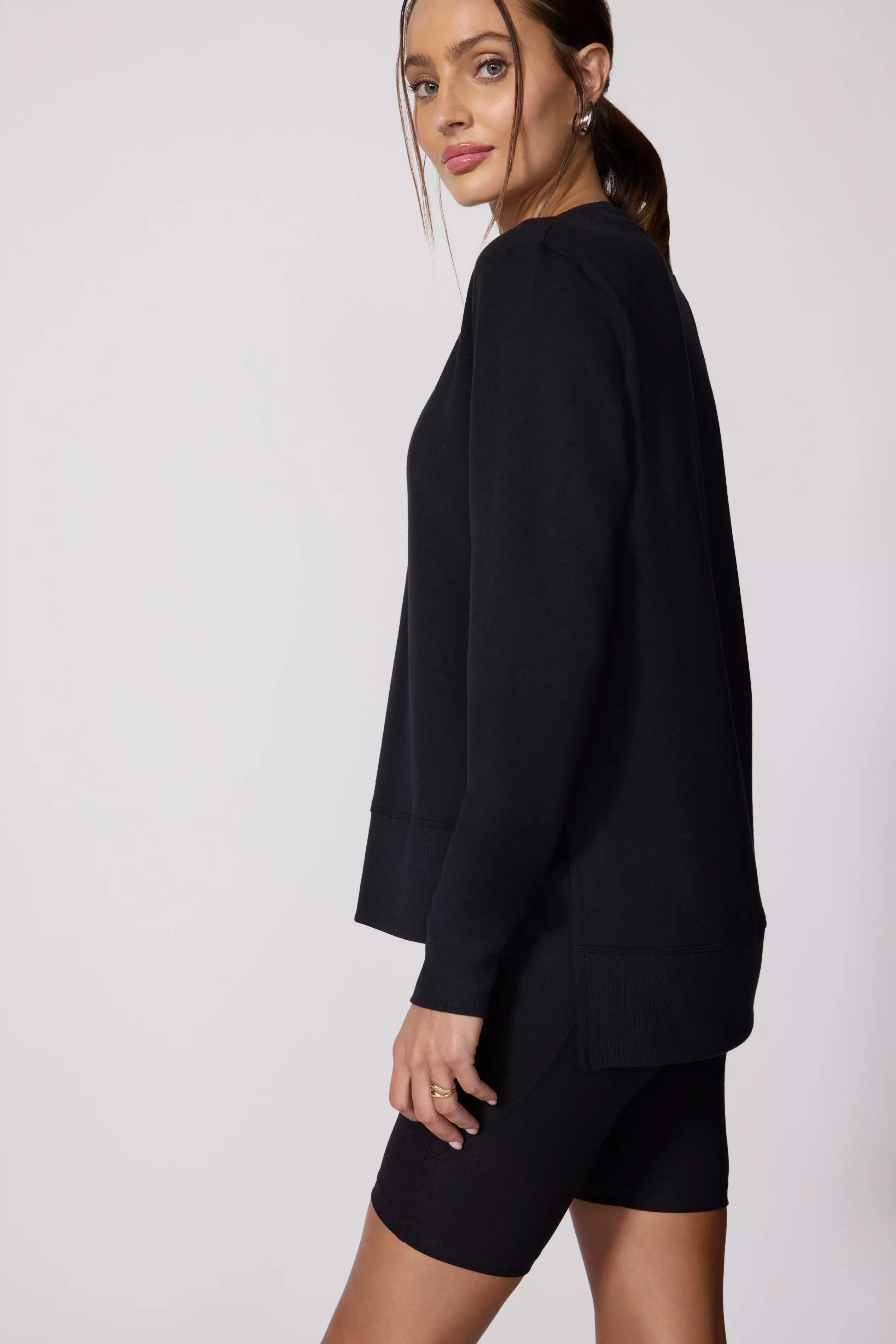 Modal Fleece Relaxed Pullover - Black