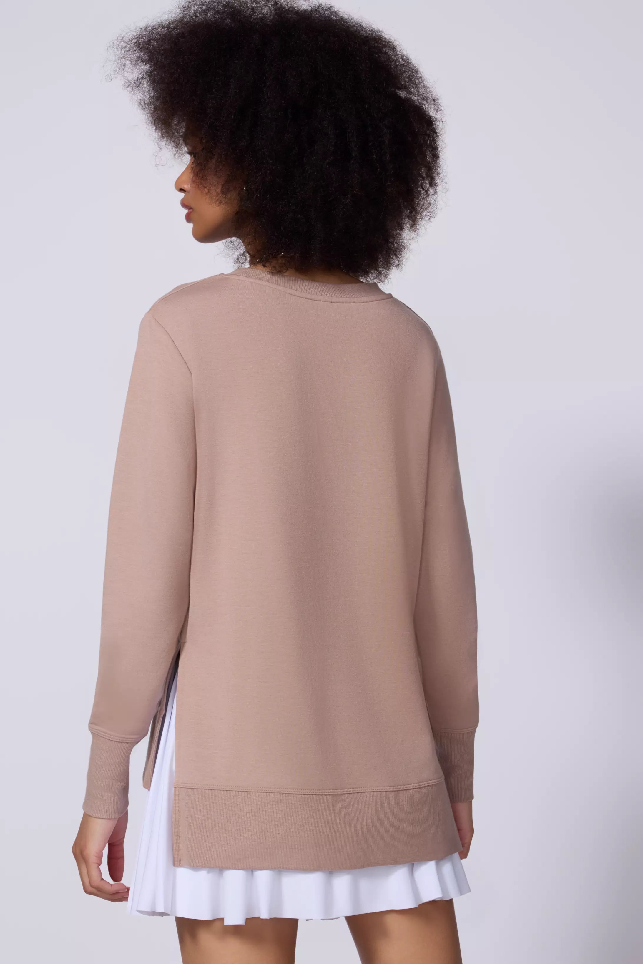 Modal Fleece Side Slit Pullover - Taupe