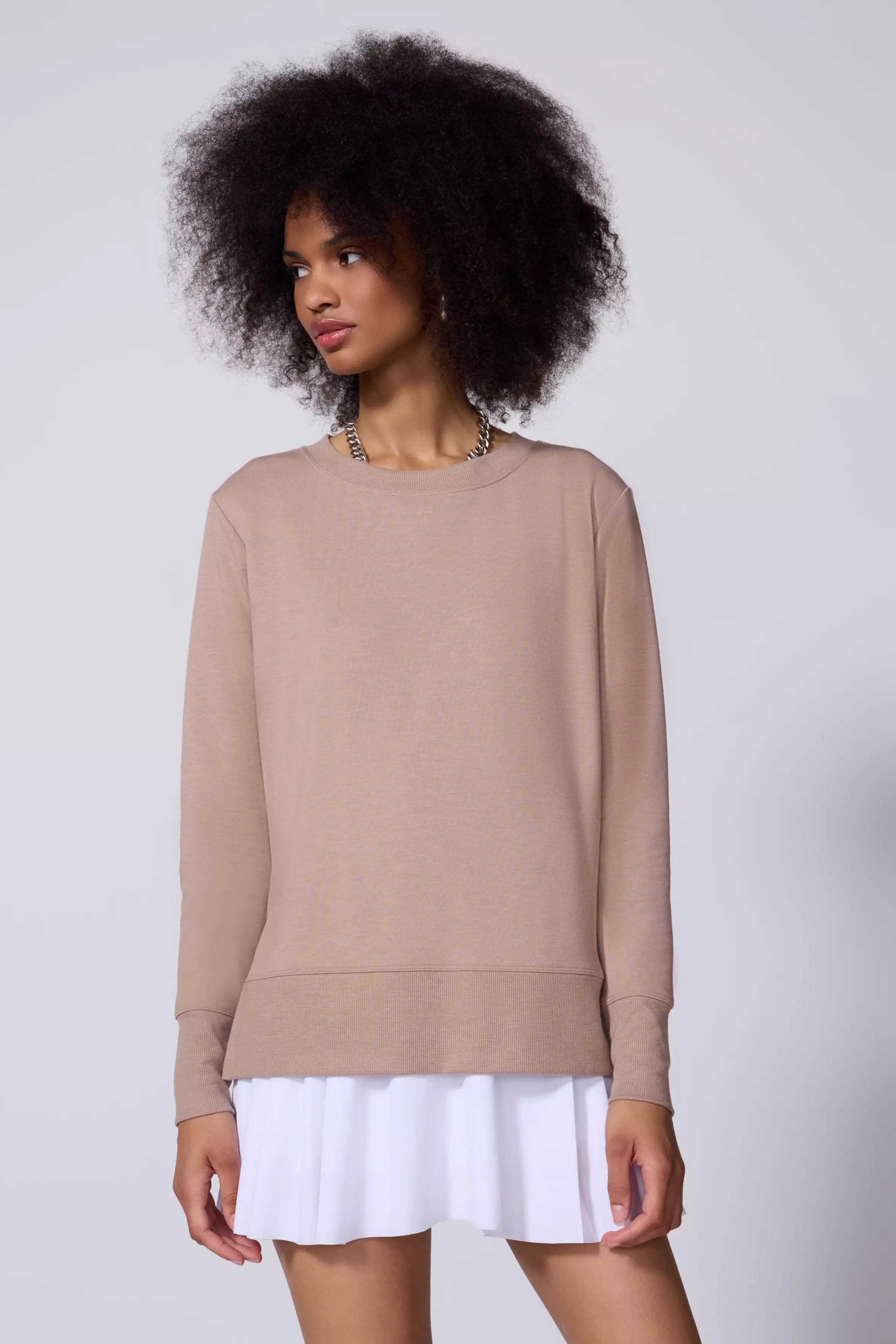 Modal Fleece Side Slit Pullover - Taupe