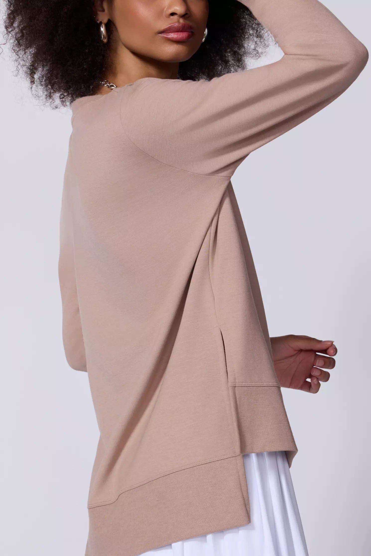 Modal Fleece Side Slit Pullover - Taupe