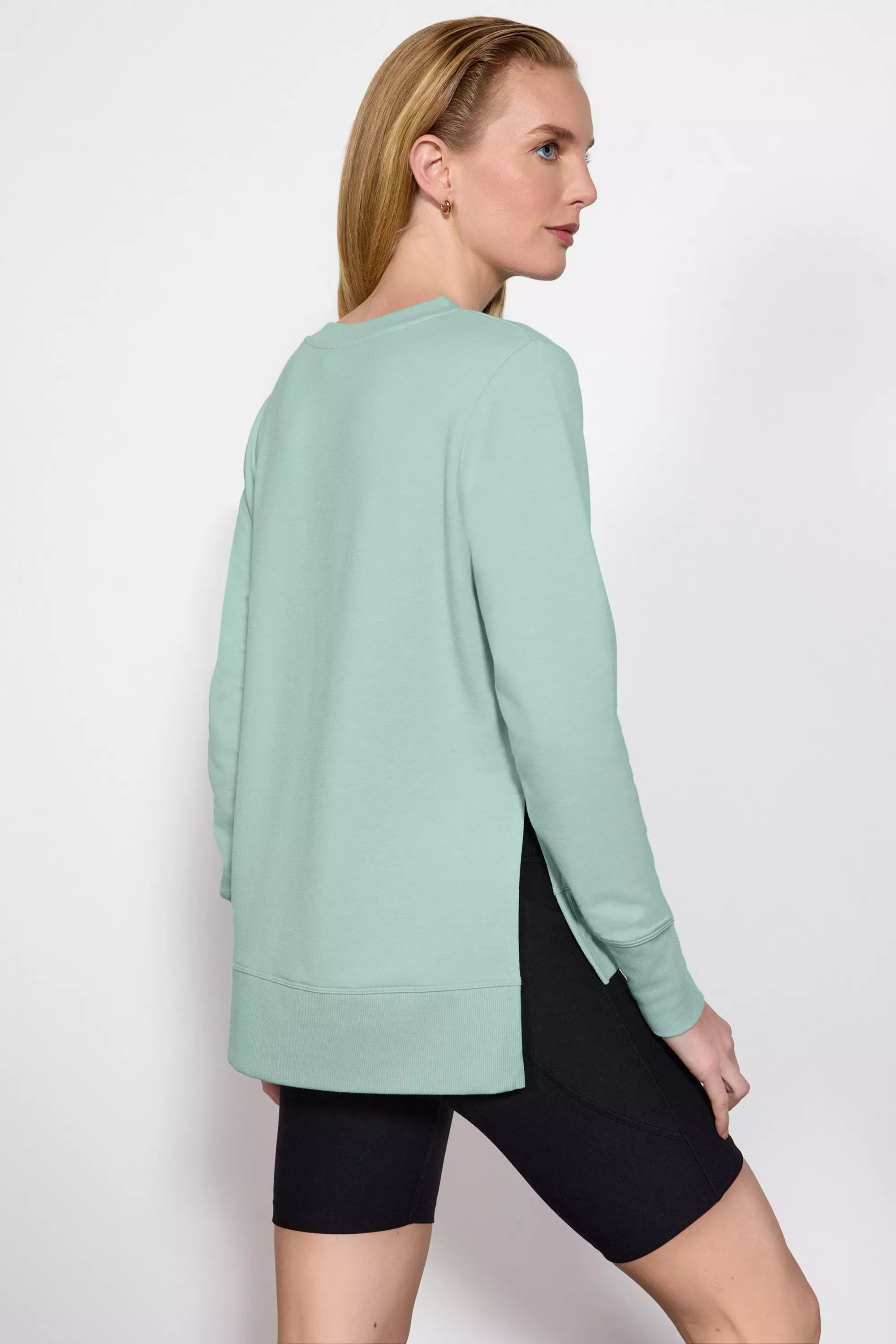 Modal Fleece Side Slit Pullover - Blue Haze