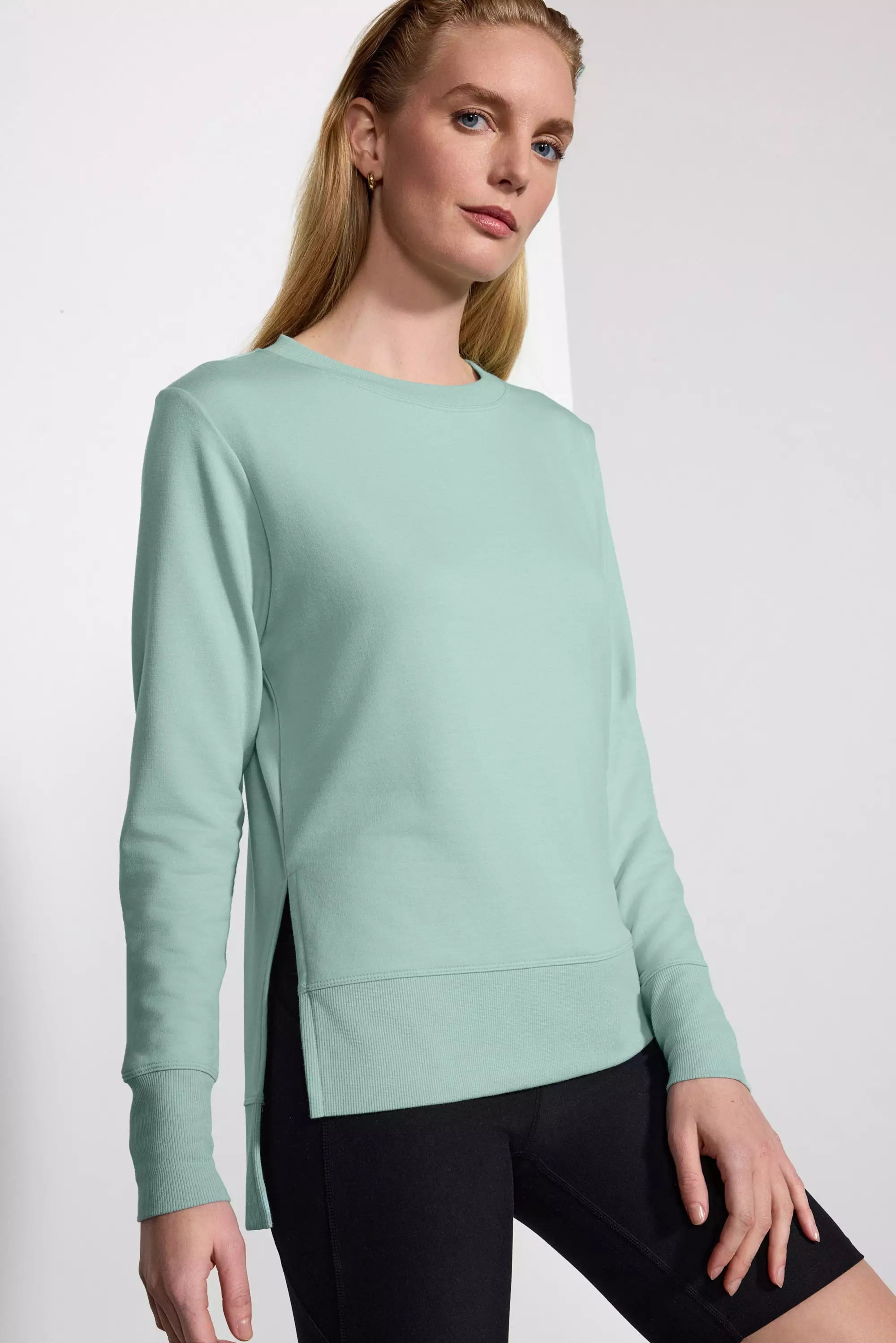 Modal Fleece Side Slit Pullover - Blue Haze