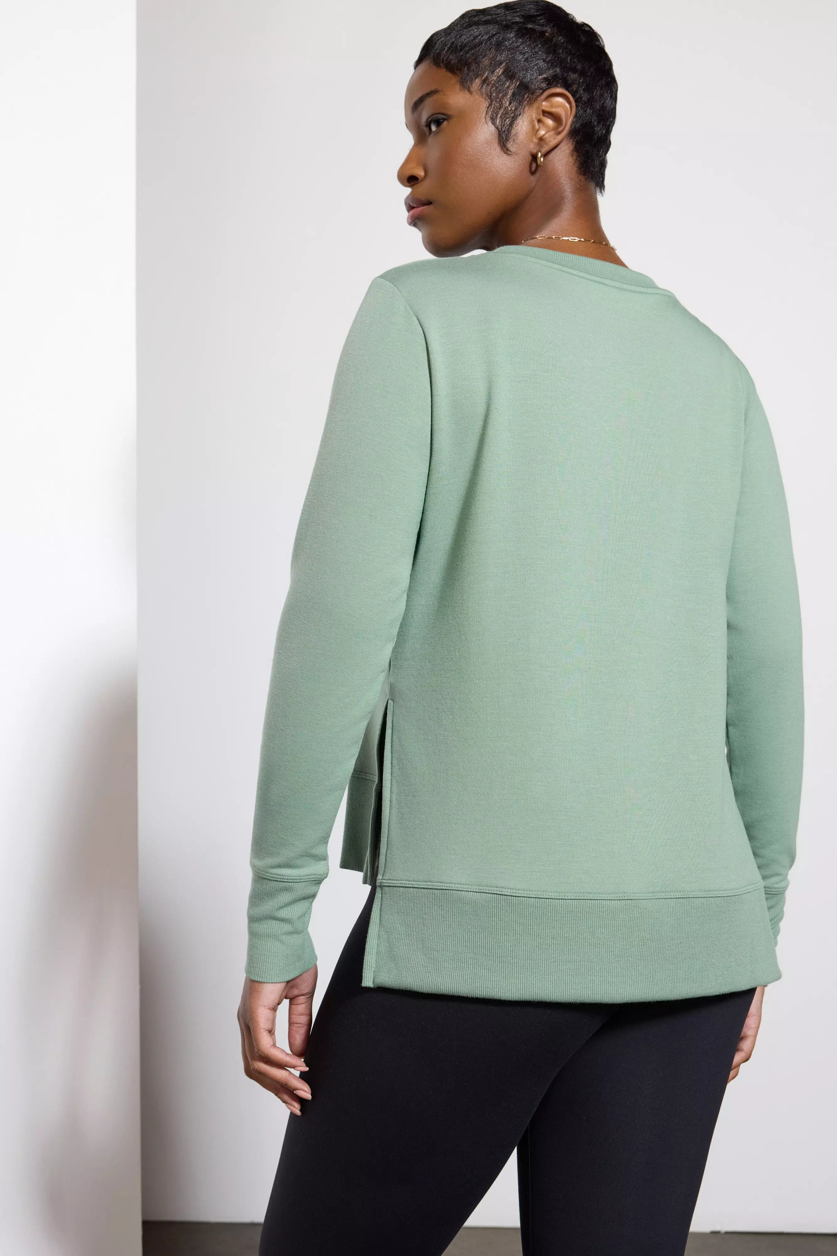 Cozy Fleece Side Slit Pullover - Hedge Green