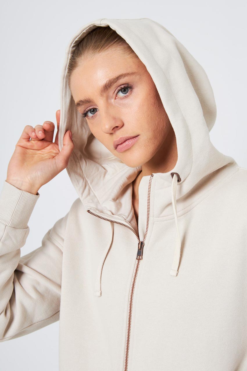 Cream oversized zip online up hoodie