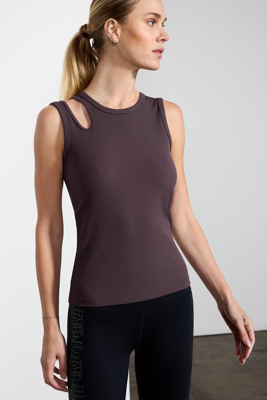 Poise Asymmetric Cut-Out Ribbed Tank Top