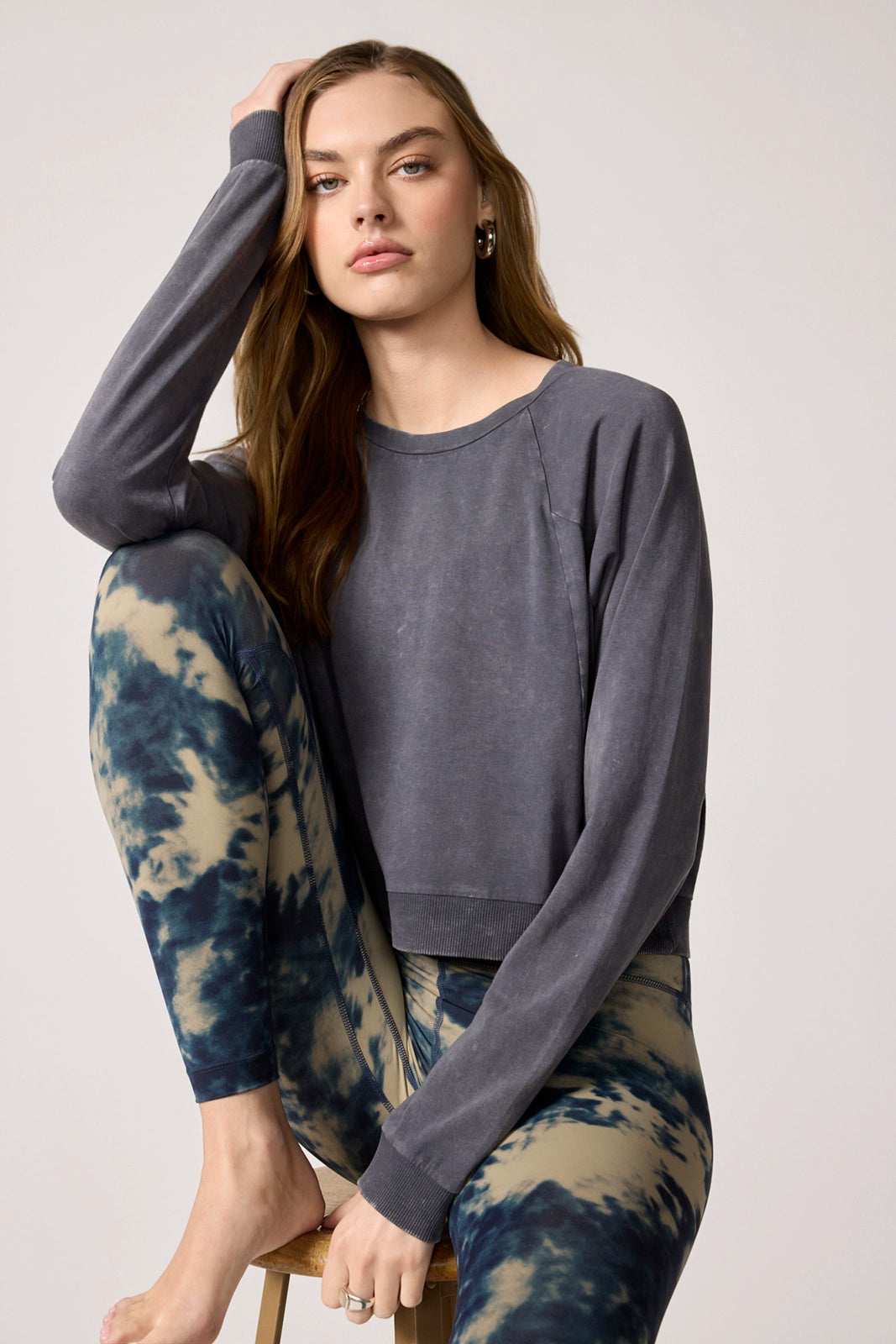Rhythm Cropped Crew Neck Top - Distressed Charcoal