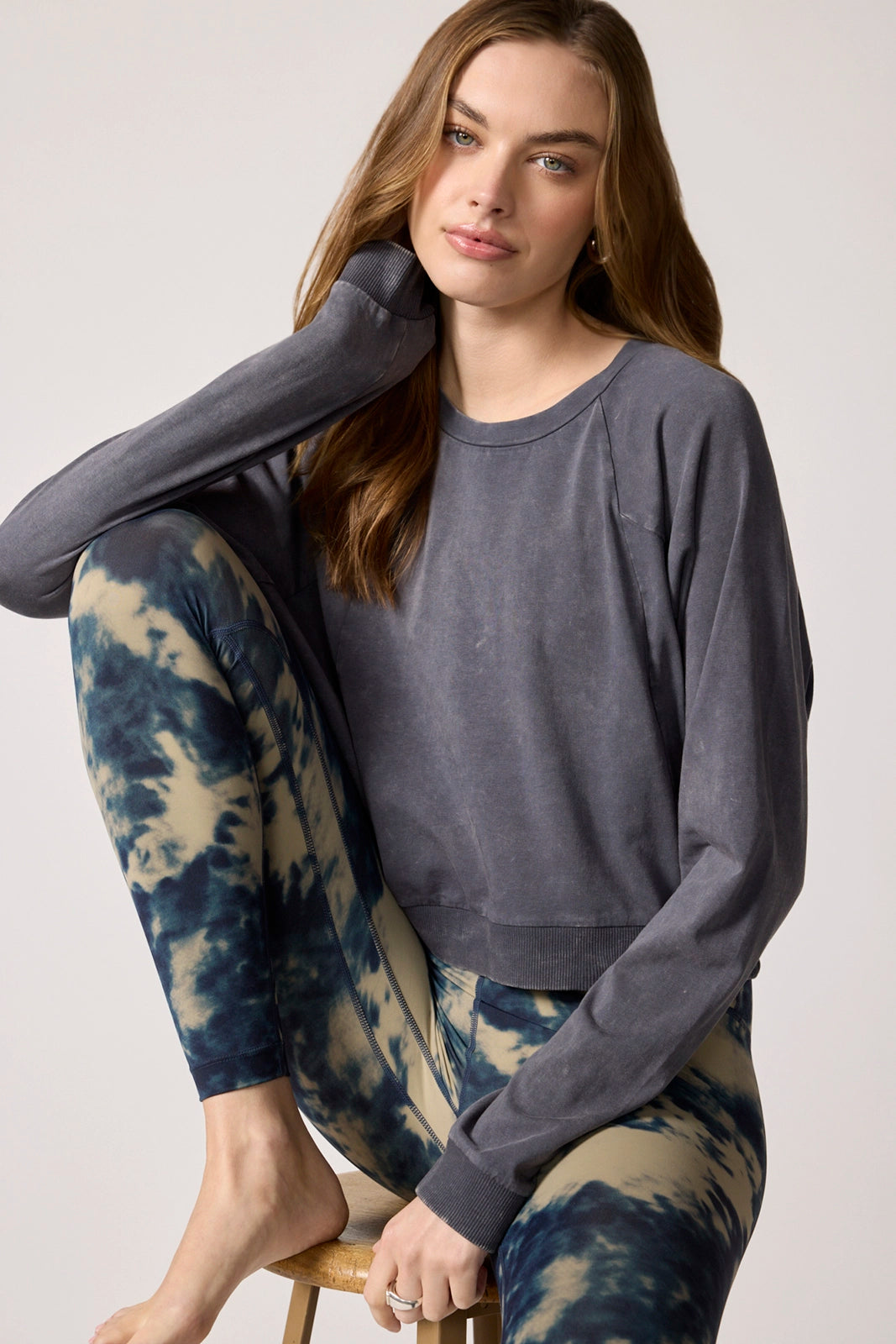 Rhythm Cropped Crew Neck Top - Distressed Charcoal