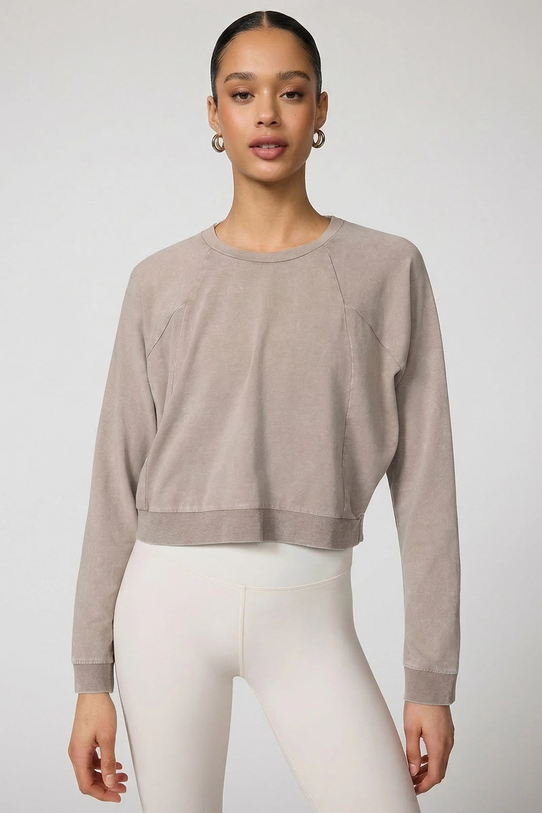 Rhythm Cropped Crew Neck Top - Distressed Caffe Latte