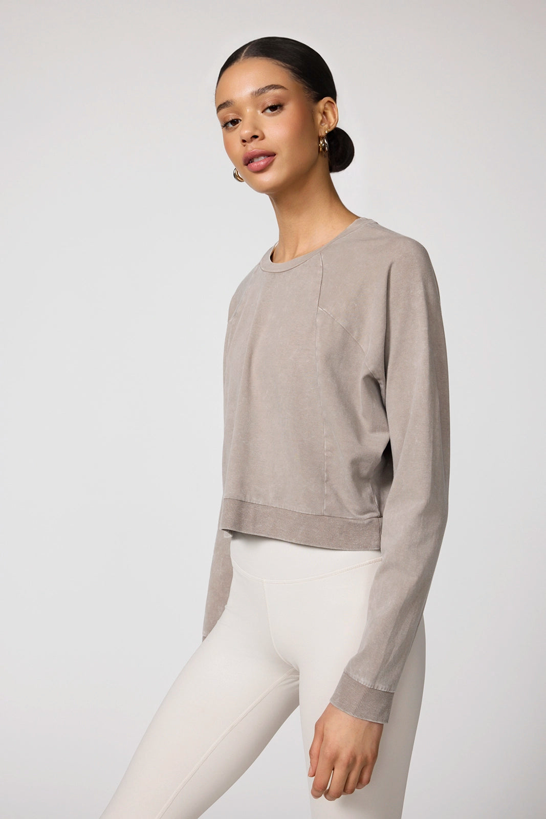Rhythm Cropped Crew Neck Top - Distressed Caffe Latte