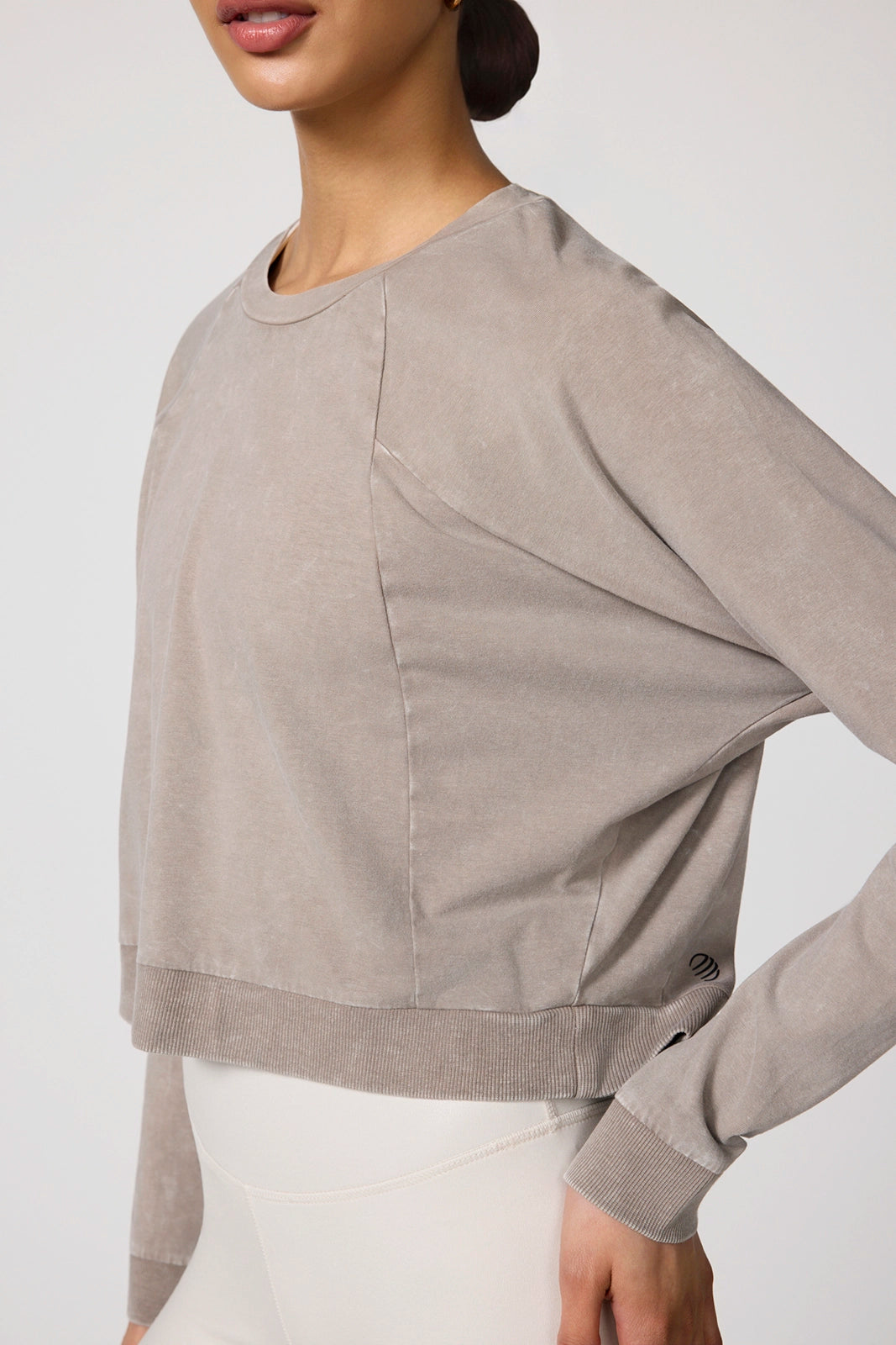 Rhythm Cropped Crew Neck Top - Distressed Caffe Latte