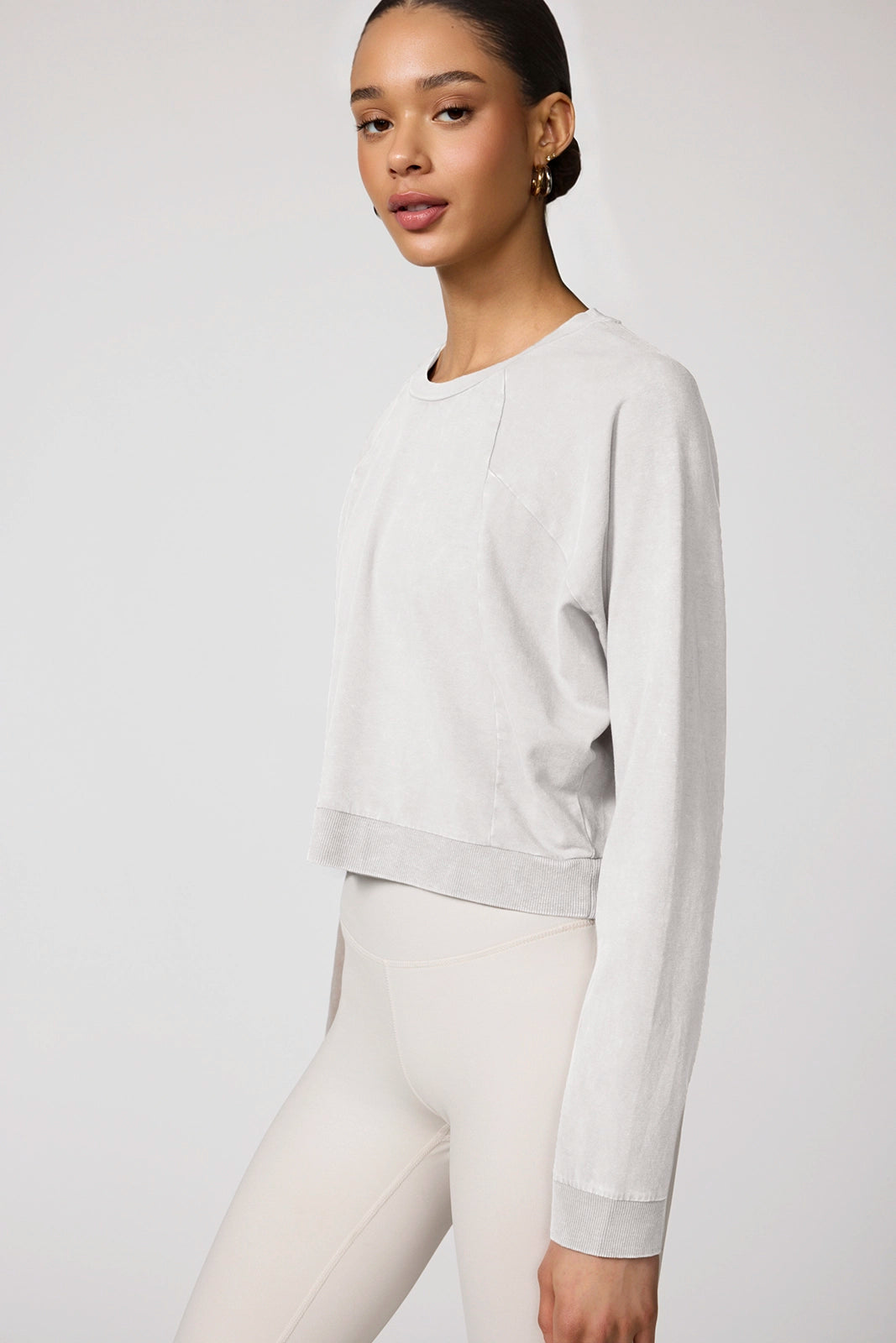 Rhythm Cropped Crew Neck Long Sleeve - Distressed Natural