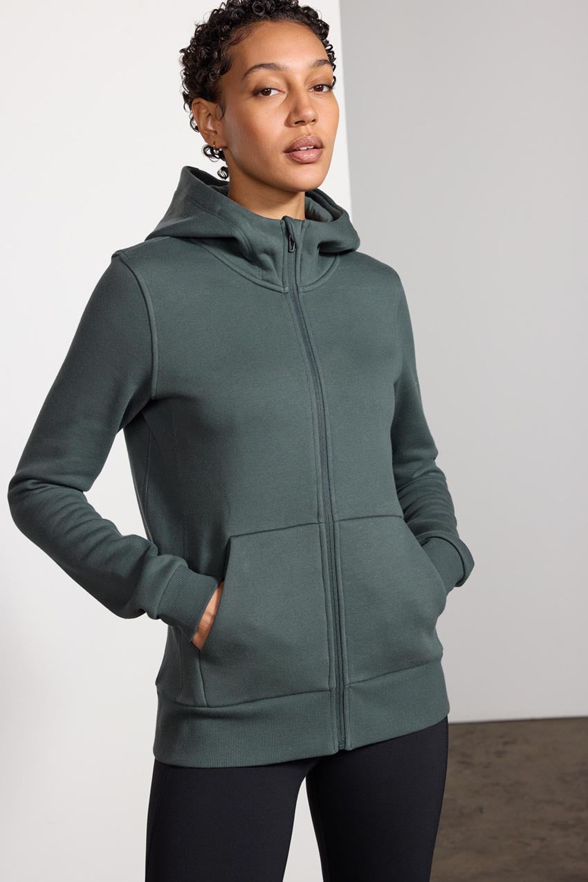 Women's Gym Cotton Fleece Hoodie Zip Jacket 500-Grey
