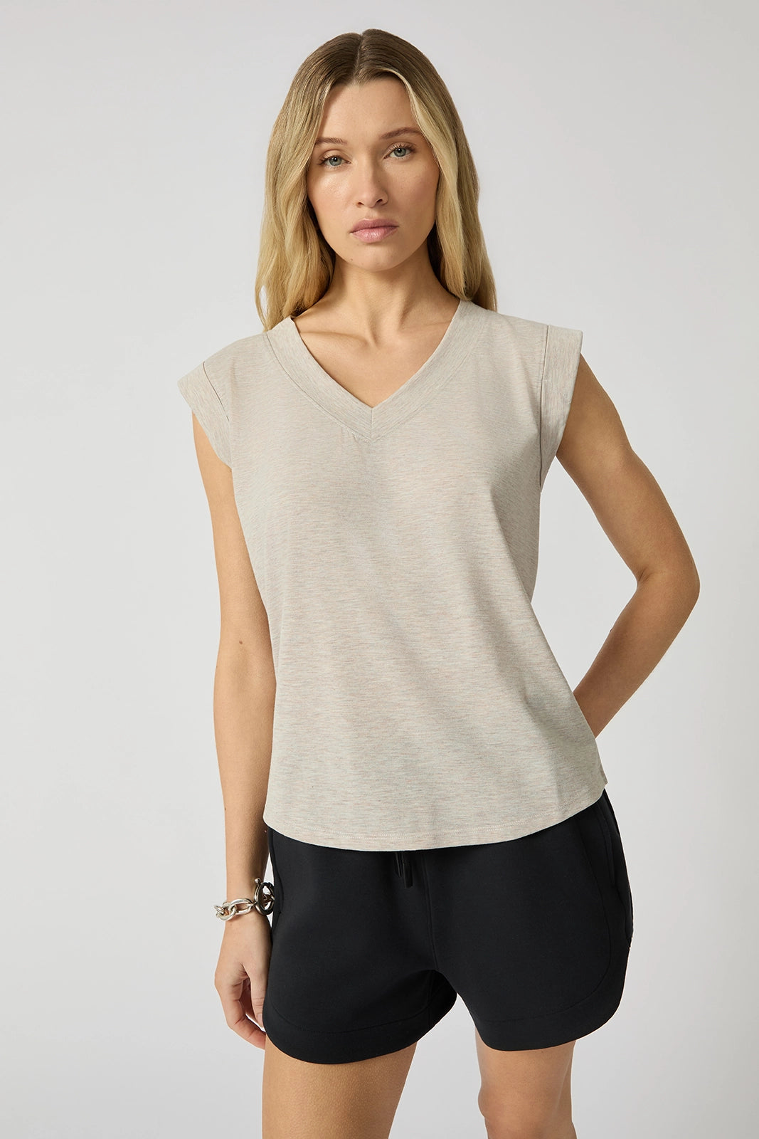Performance Knit V-Neck Tee - Htr Oatmeal