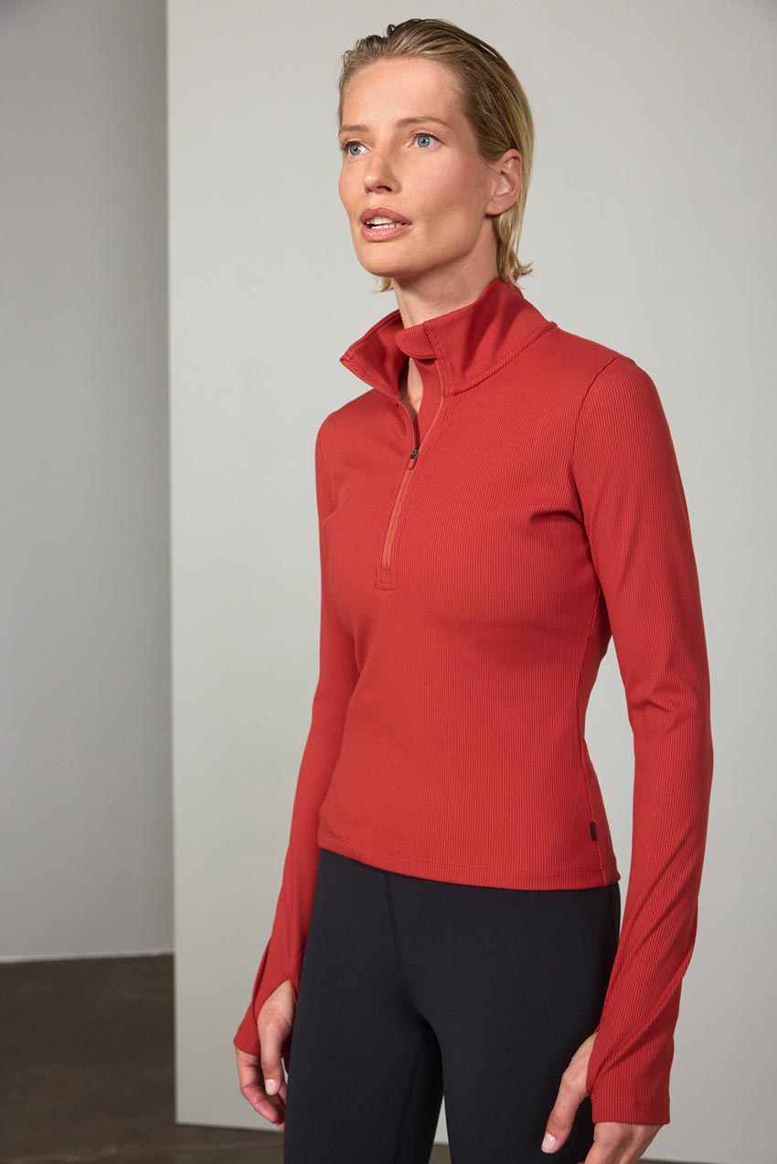 Poise Ribbed Half Zip Long Sleeve Top