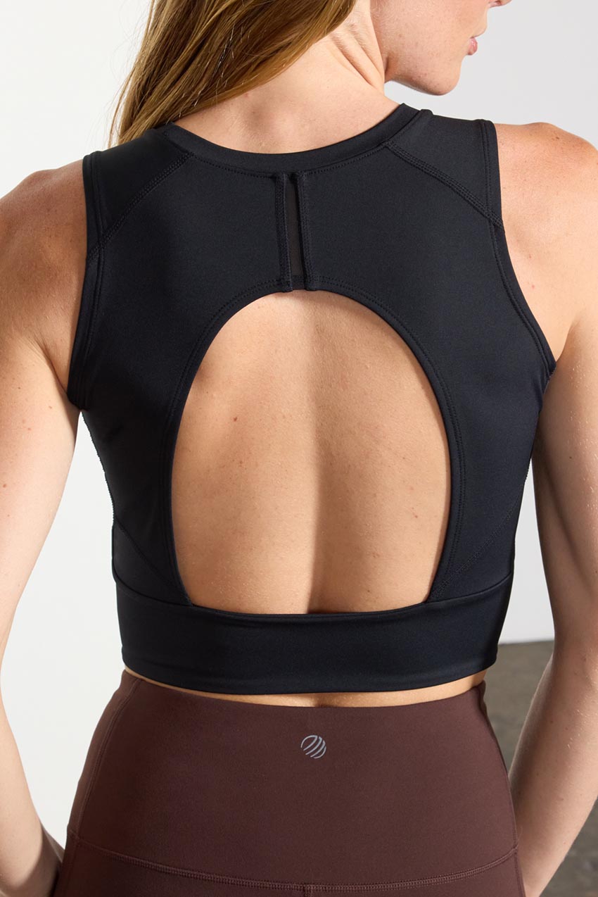 Open Back Tank Top - Anthracite, Long sports top for women