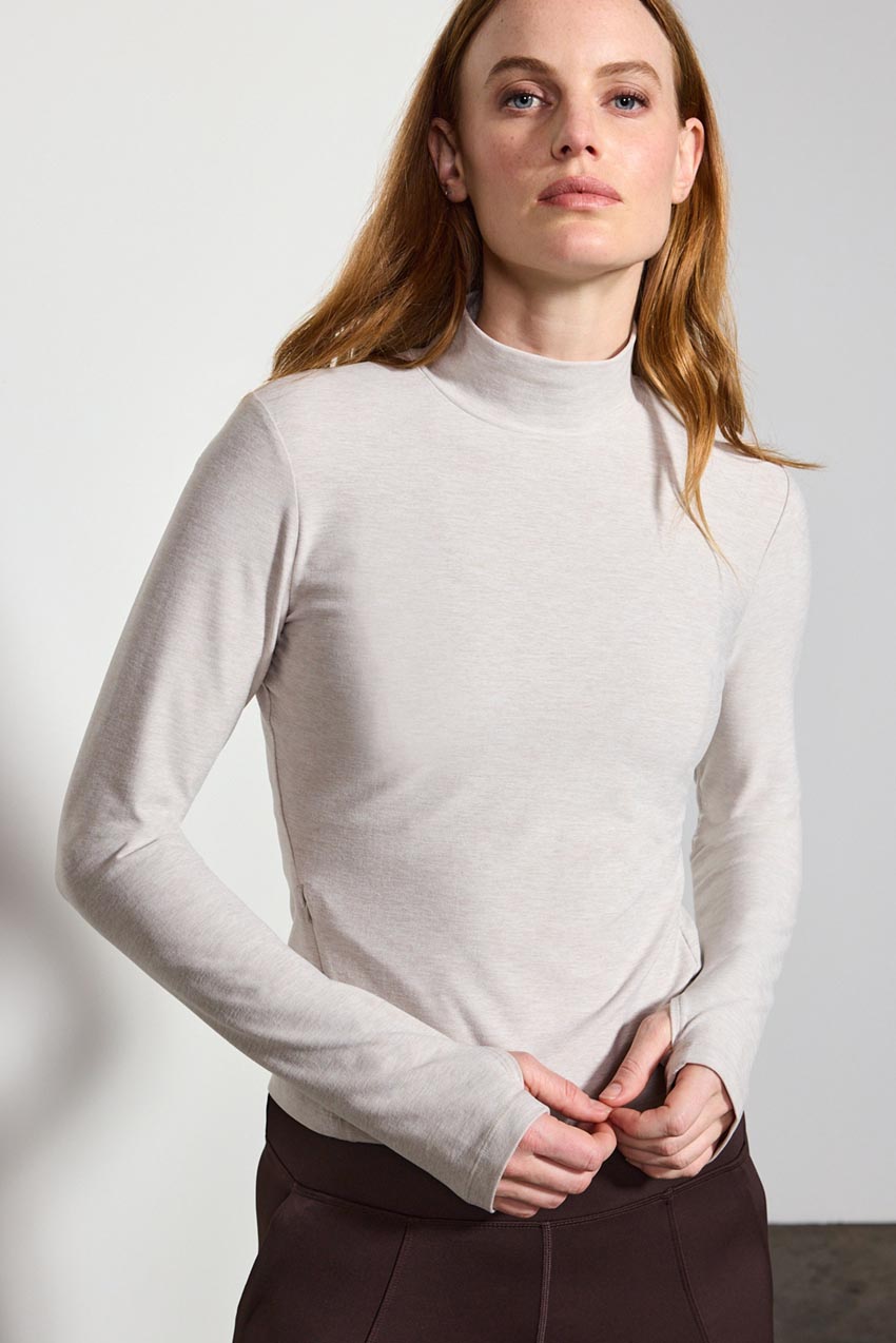 Explore Recycled Polyester High Mock Neck Long Sleeve Fitted Top