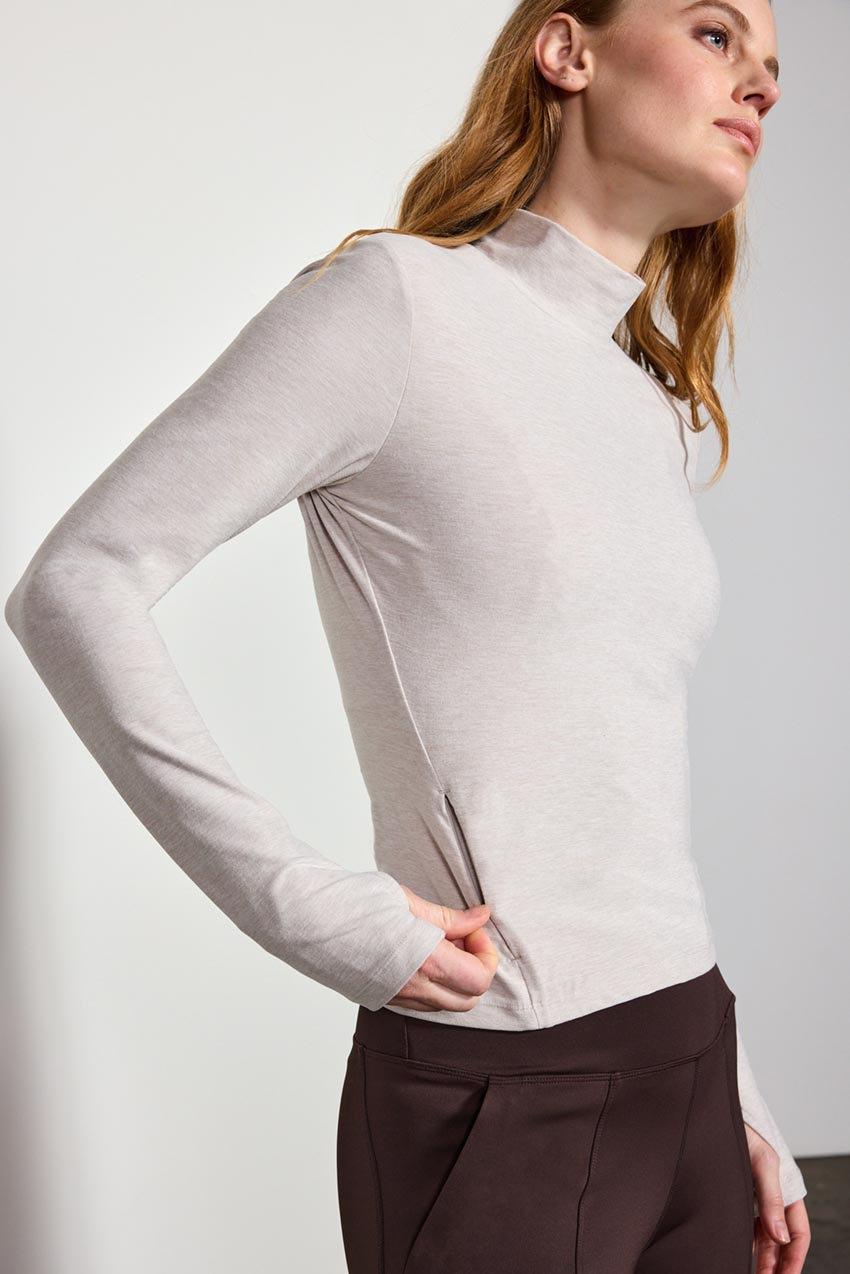 Explore Recycled Polyester High Mock Neck Long Sleeve Fitted Top