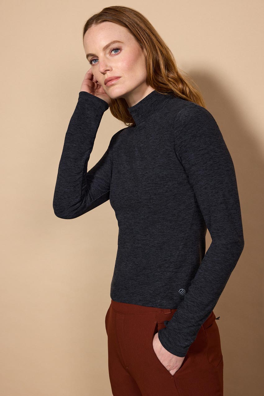 Explore Recycled Polyester High Mock Neck Long Sleeve Fitted Top