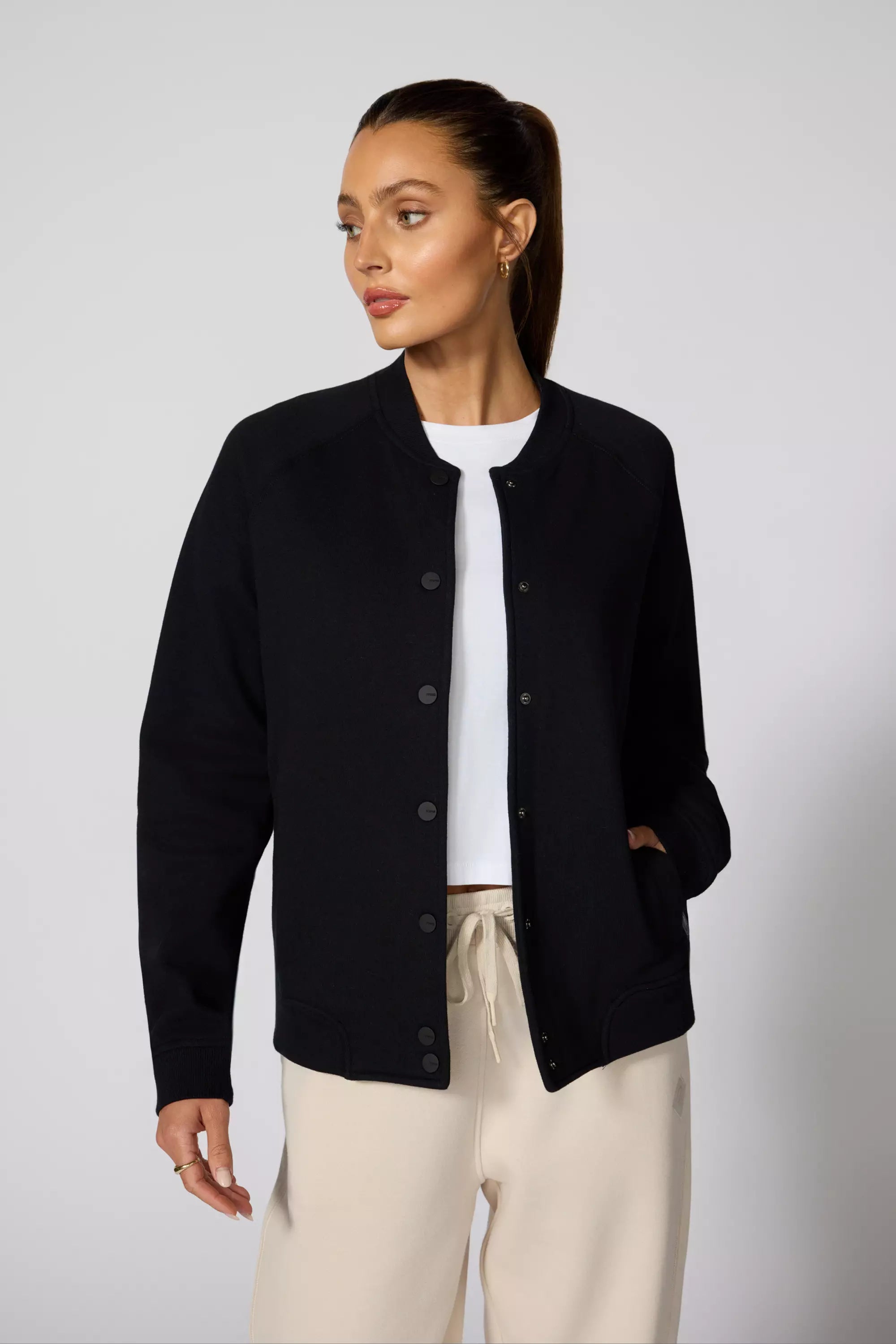 Chaqueta de bombardero de luxefleece - negro