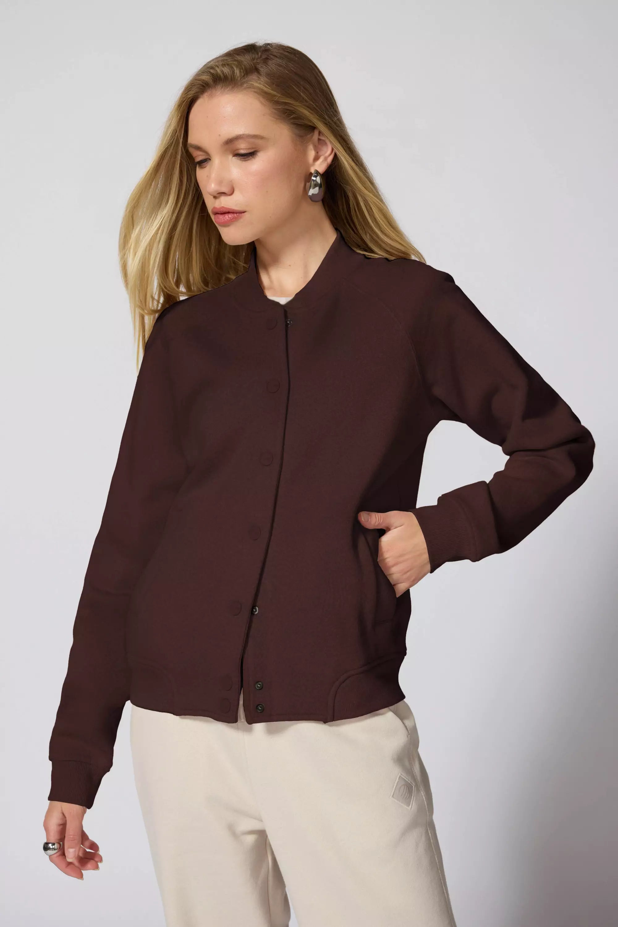 Comfort Fleece Bomber Jacket - Chocolate Brown