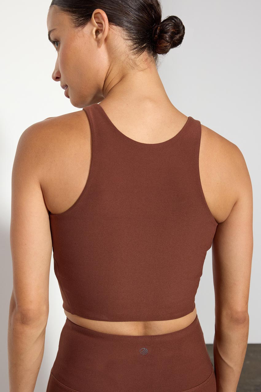 Explore Recycled Polyester High Neck Longline Light Support Sports Bra Peached