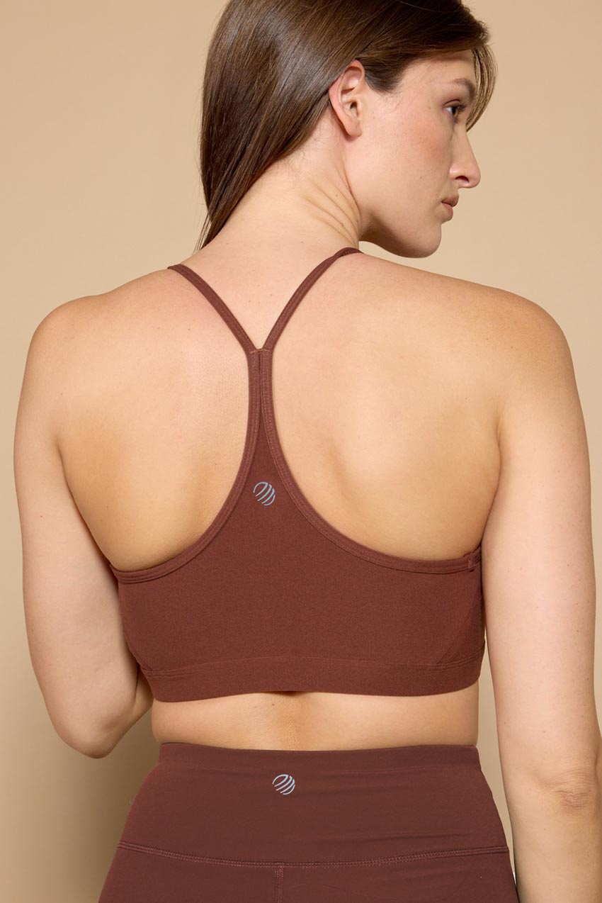 Explore Ruched V-Neck Medium Support Sports Bra Peached – MPG Sport