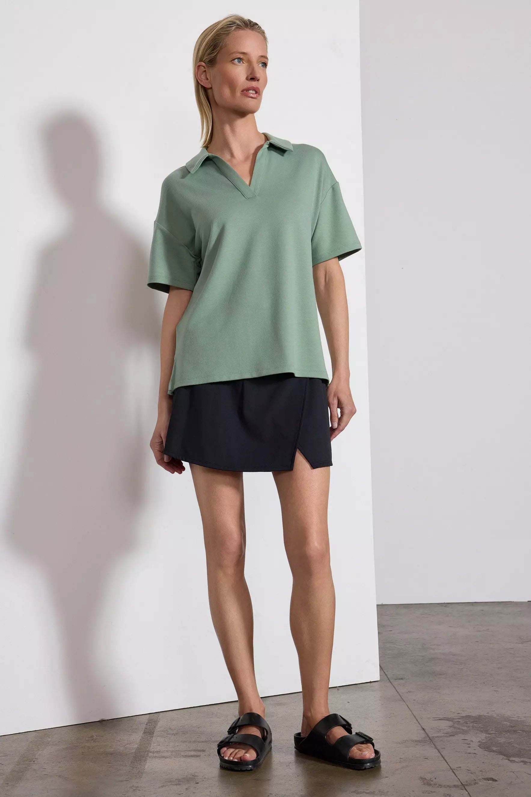 Modal Fleece Relaxed Polo - Hedge Green