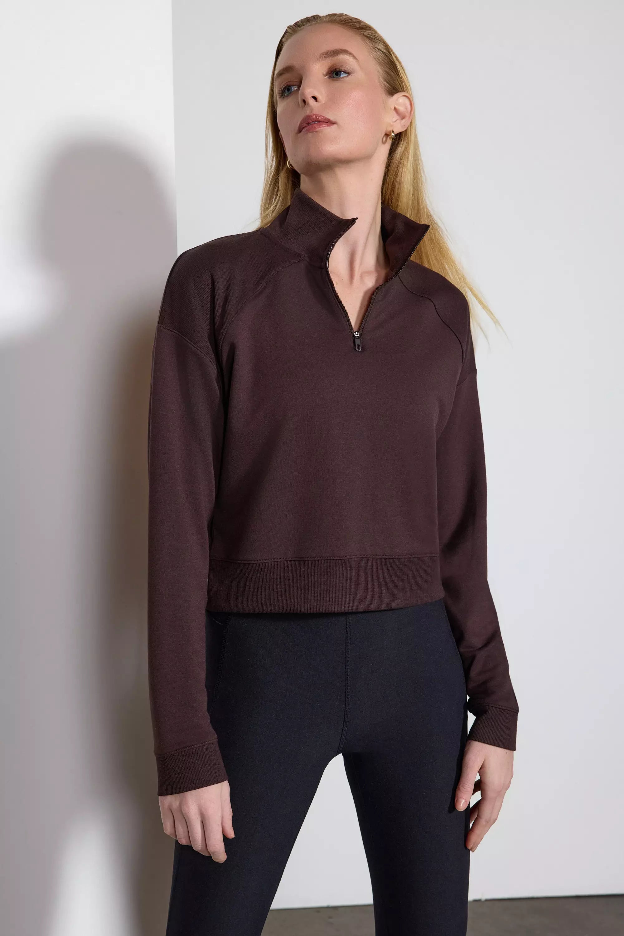 Fleep confortable détendu 1/4 Zip - brun chocolat