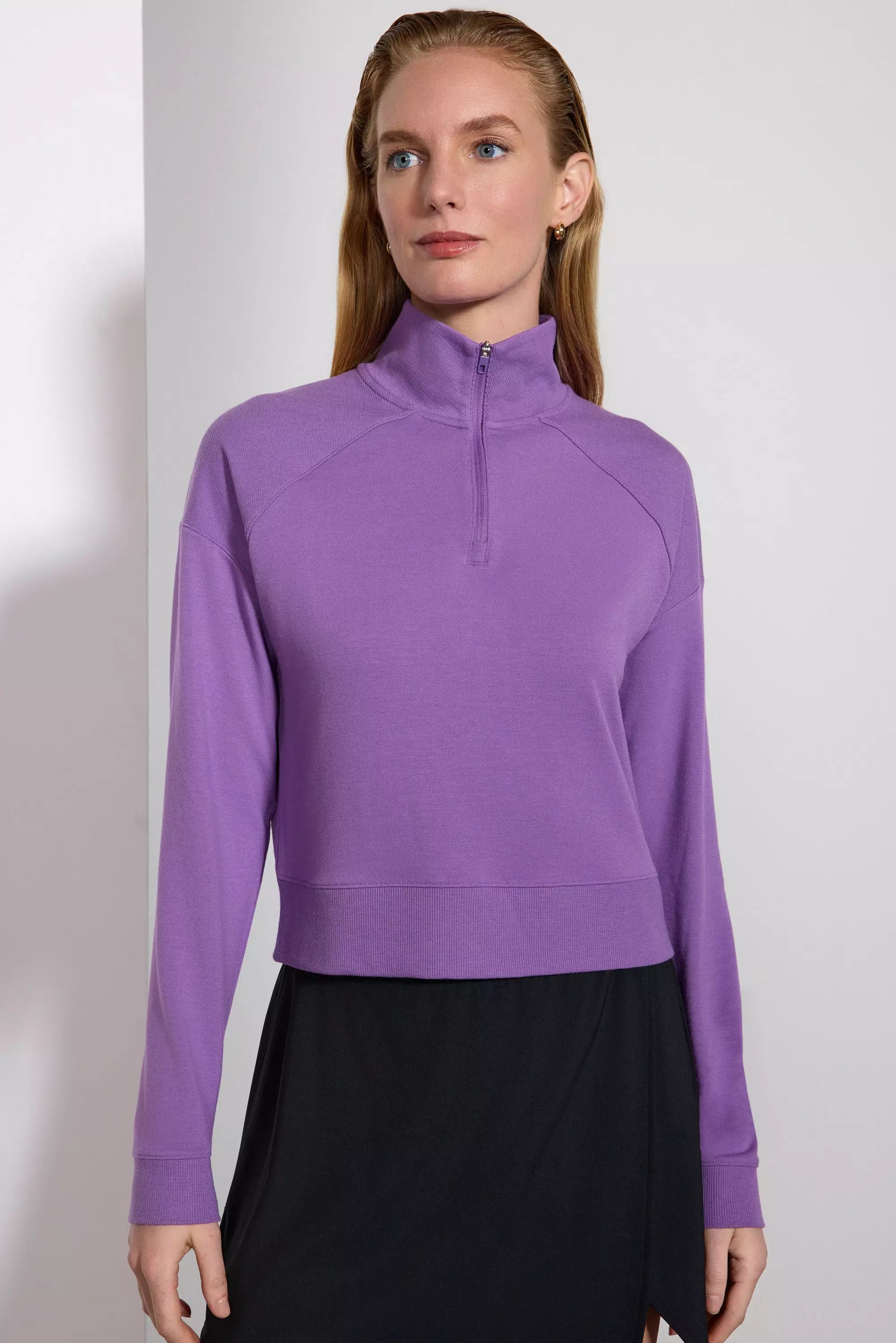 Modal Fleece Relaxed 1/4 Zip - Dewberry