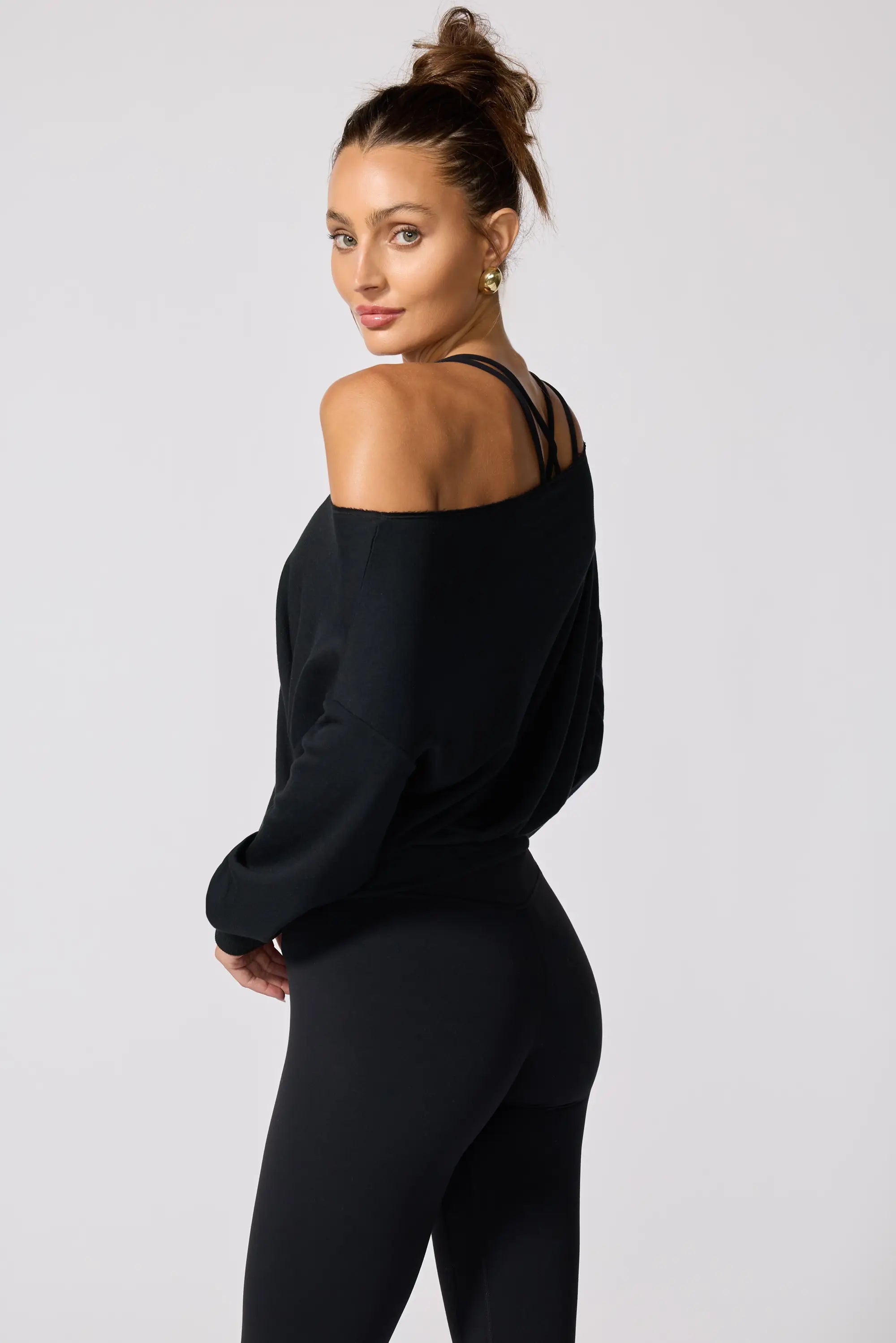 Cozy Fleece Flashdance Sweatshirt - Black