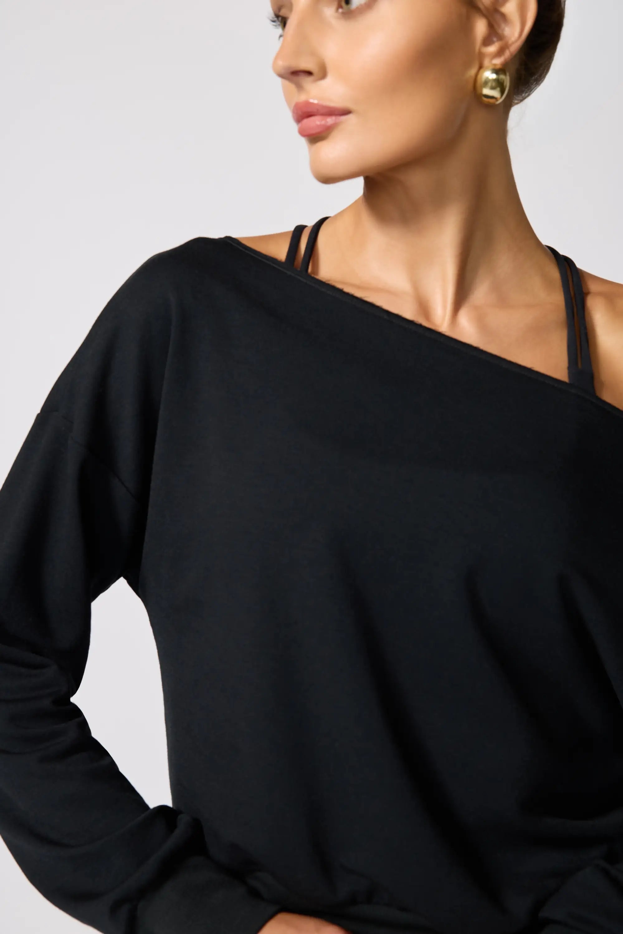 Cozy Fleece Flashdance Sweatshirt - Black