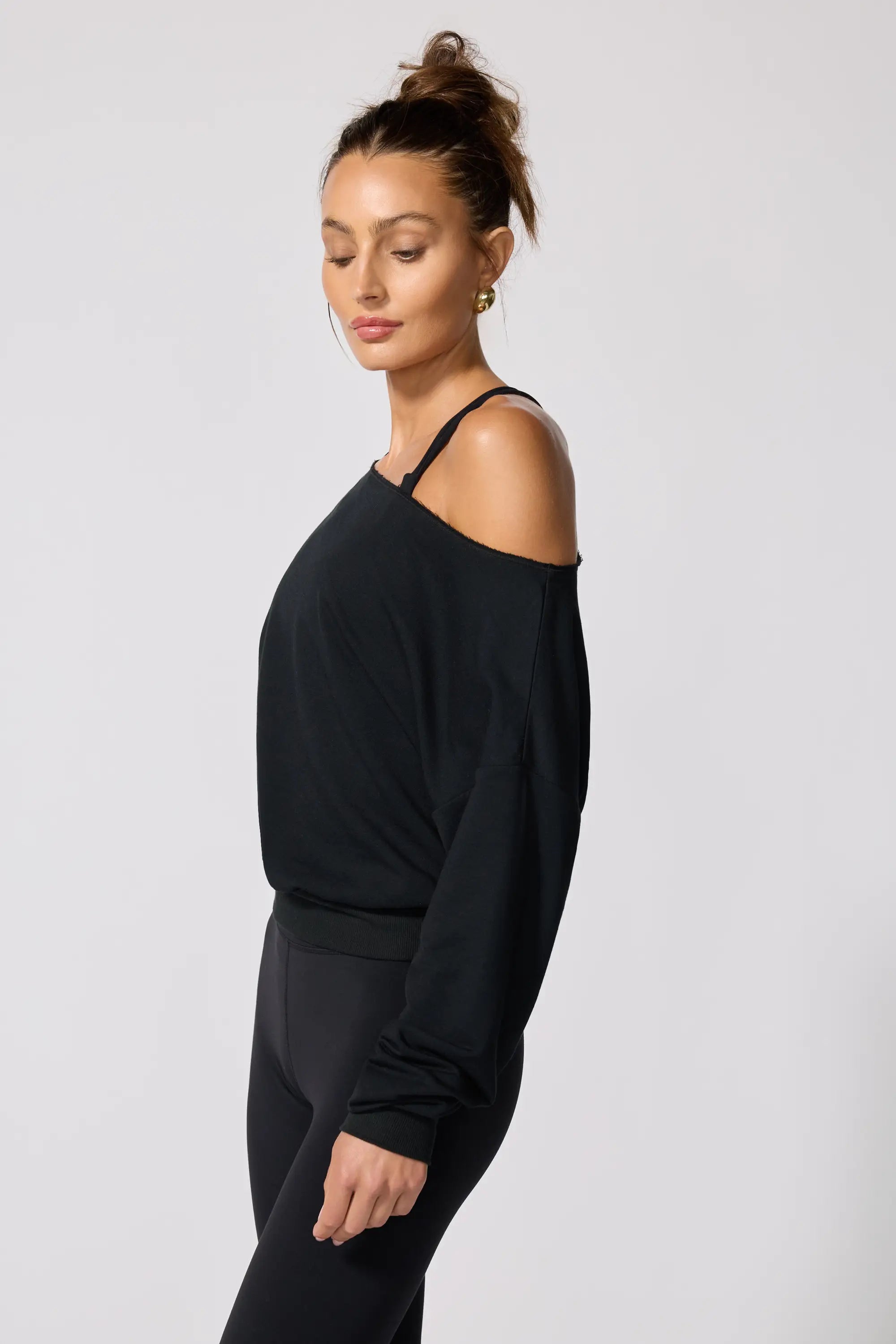Cozy Fleece Flashdance Sweatshirt - Black