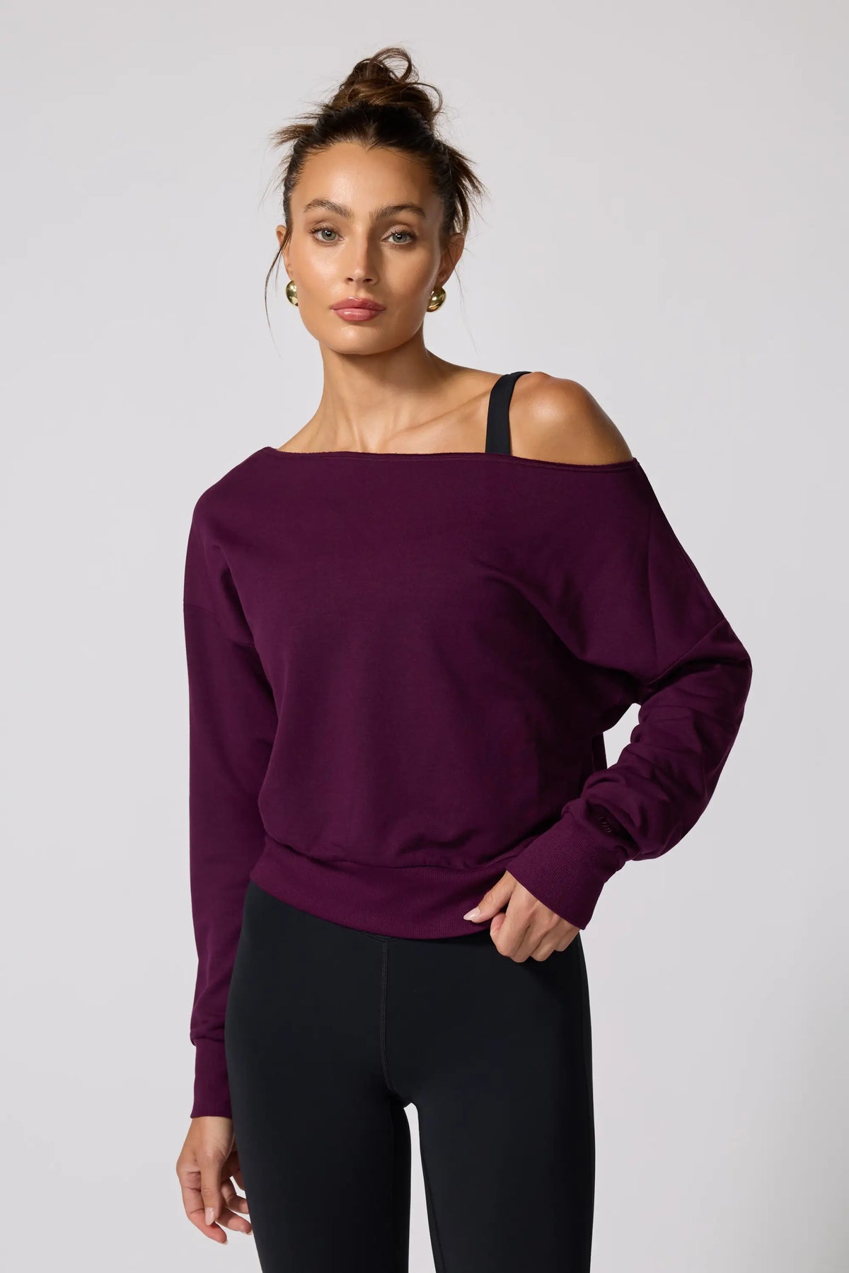 Cozy Fleece Off Shoulder Sweatshirt Pickled Beet