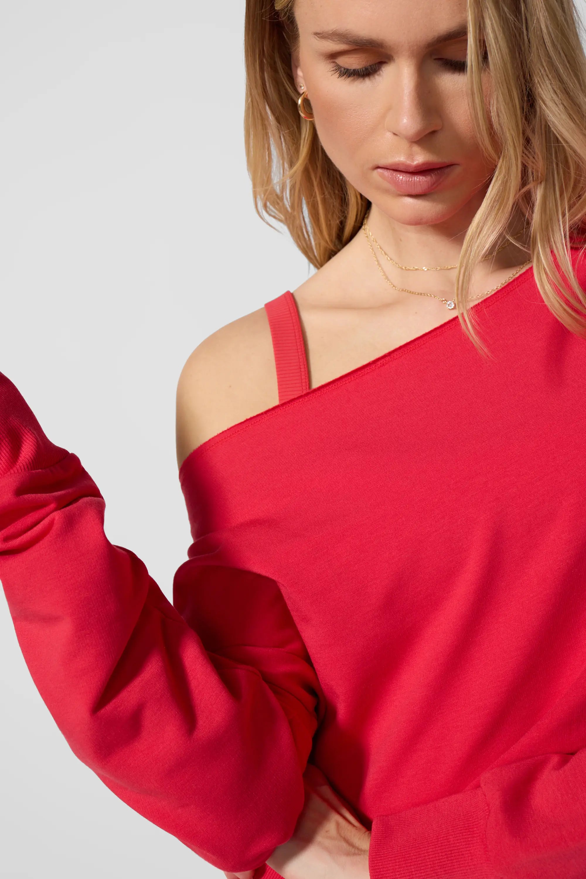 Cozy Fleece Flashdance Sweatshirt - Tomato Puree