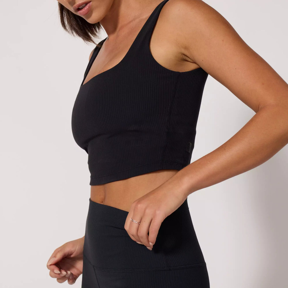 Cotton ribbon tank 黒 LAYERED BACK RIBBON TANK