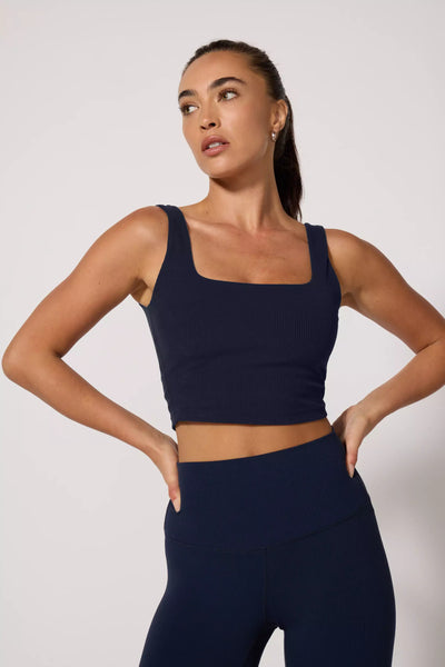 トップス REST&RECREATION RIB KNIT TOP_NAVY BKE Notched Rib Knit Tank Top - Women's Tank Tops in Cedar