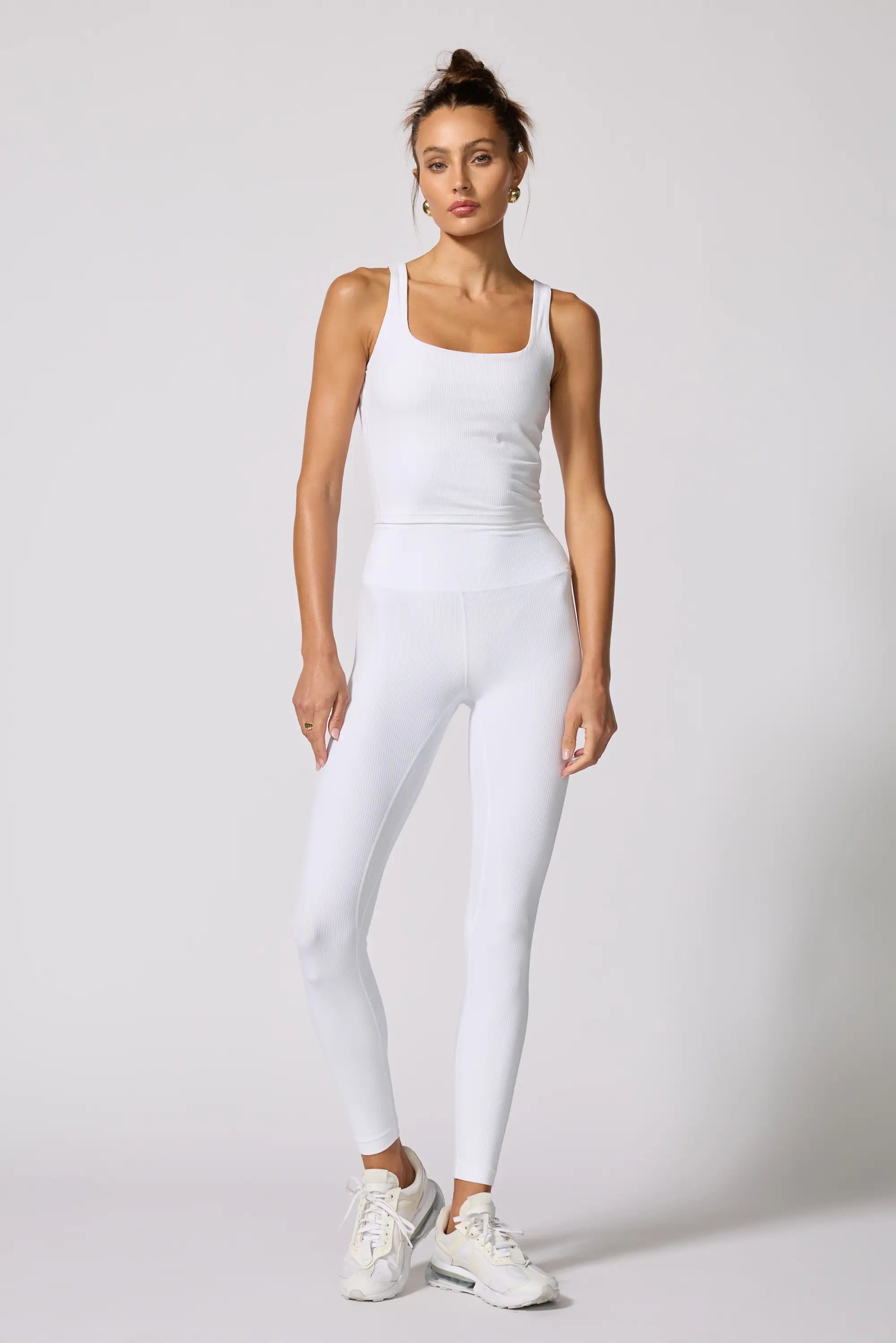 Ribbed Crop Tank with Support - Brilliant White