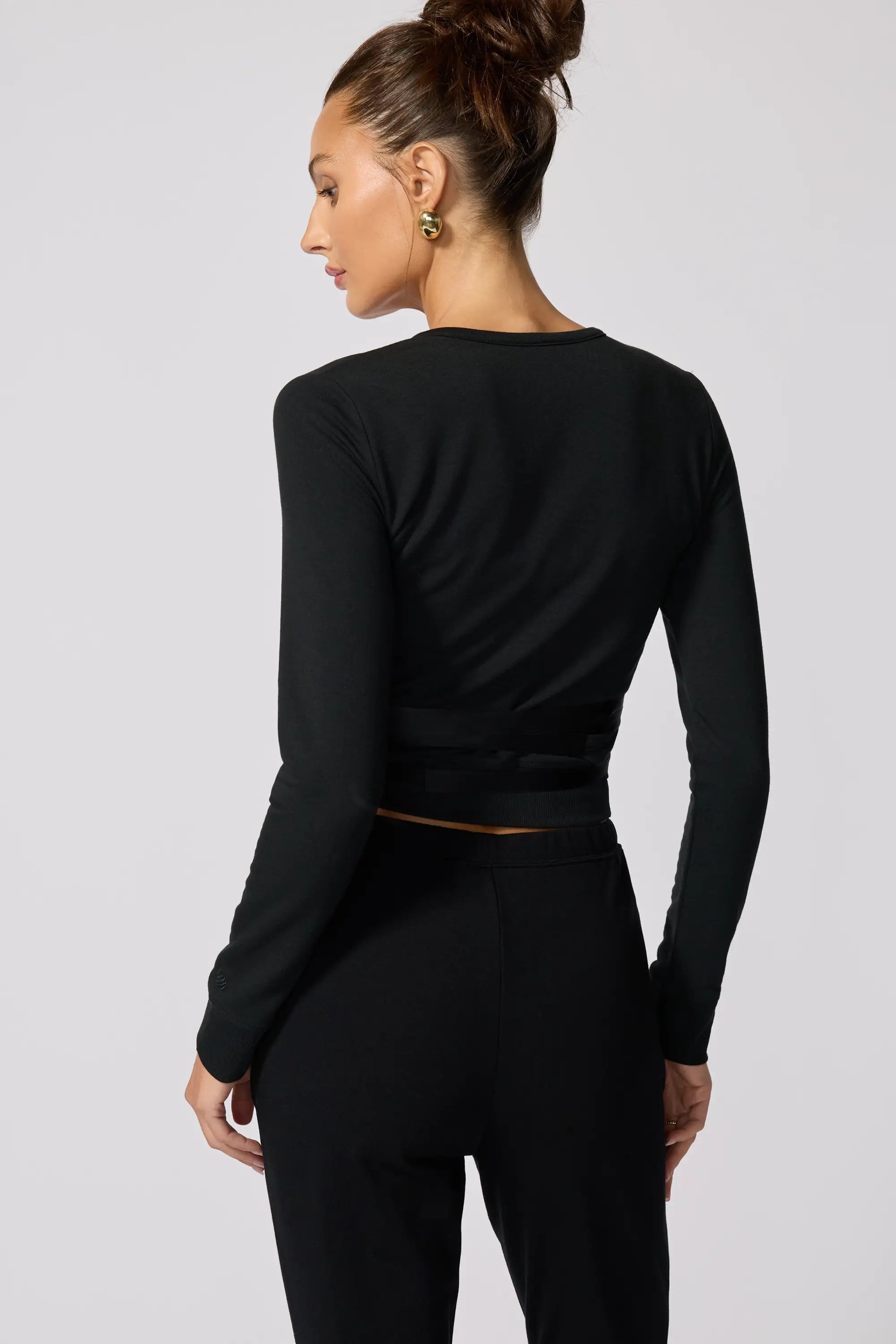Cozy Fleece Ballet Wrap Sweatshirt - Black