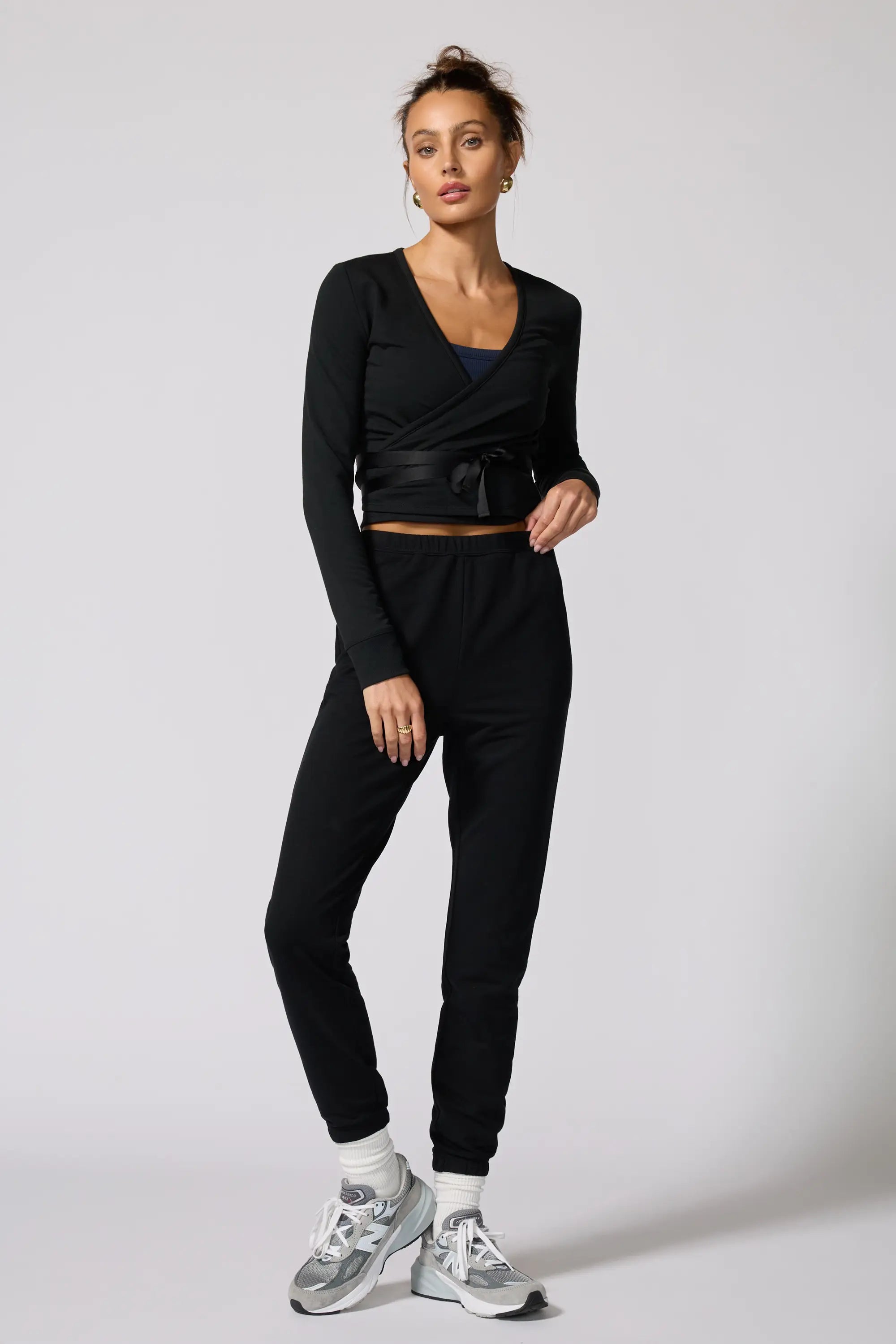 Cozy Fleece Ballet Wrap Sweatshirt - Black