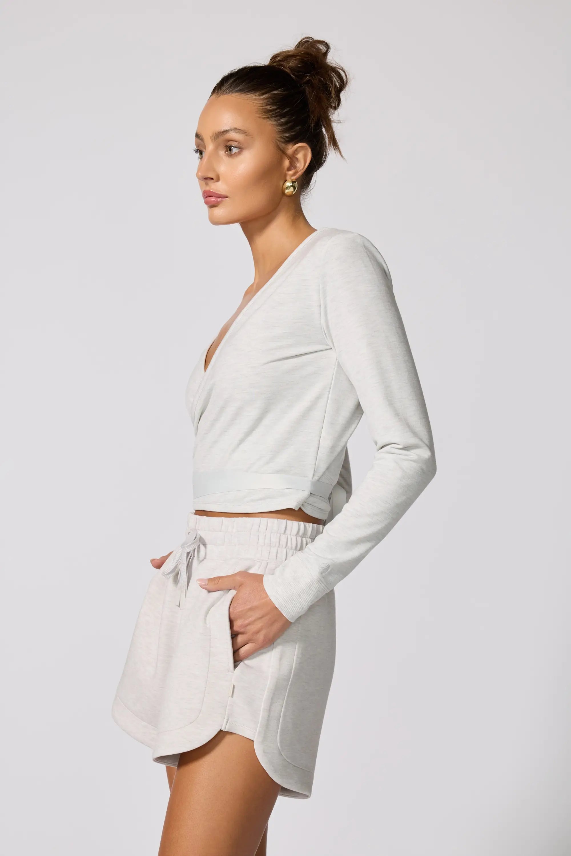 Cozy Fleece Ballet Wrap Sweatshirt - Htr Moonbeam