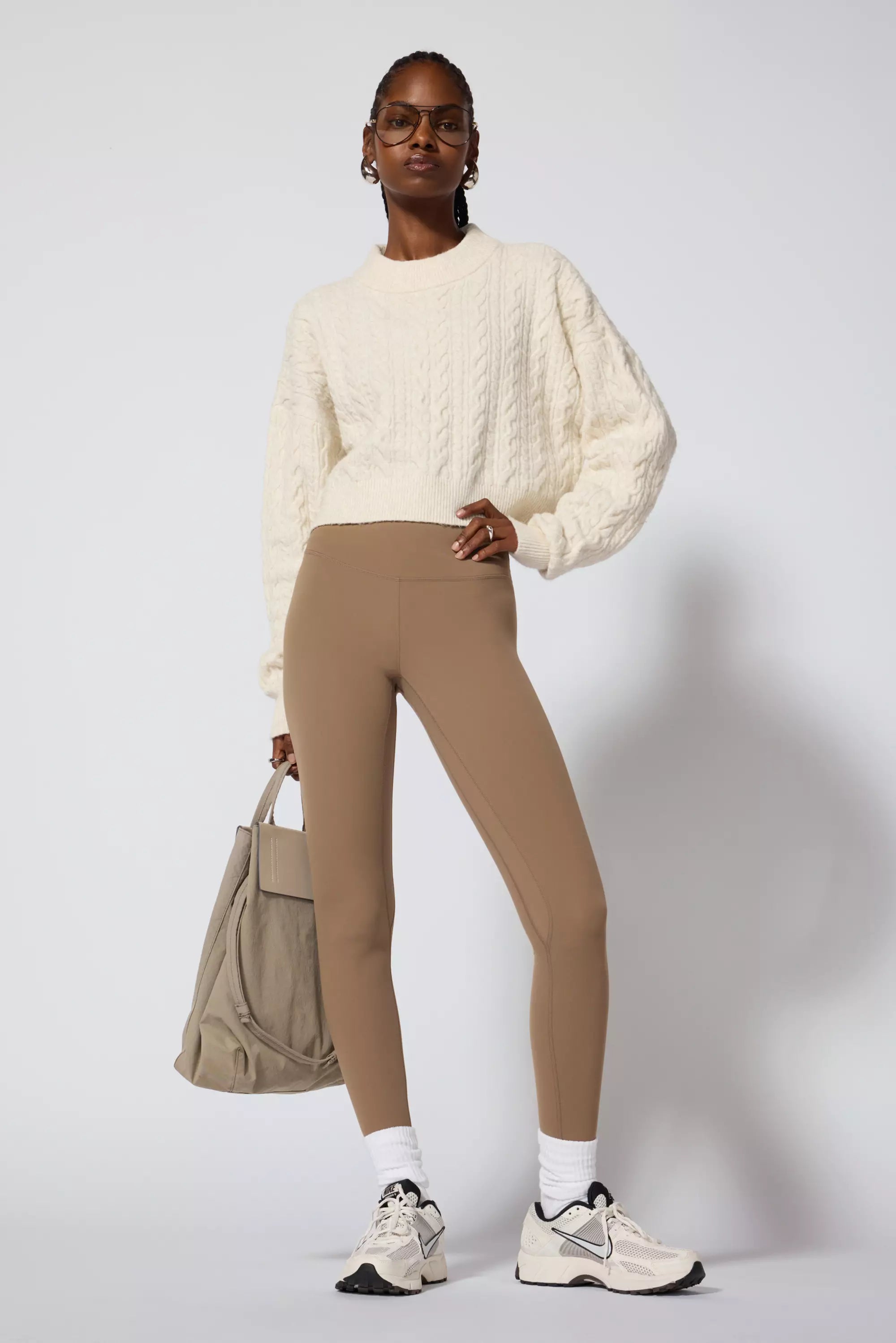 Cable Knit Cropped Sweater - Htr Birch