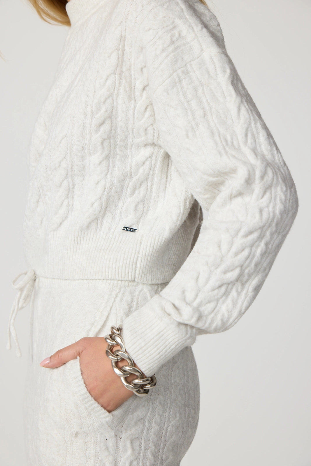 Cable Knit Cropped Sweater Htr Moonbeam