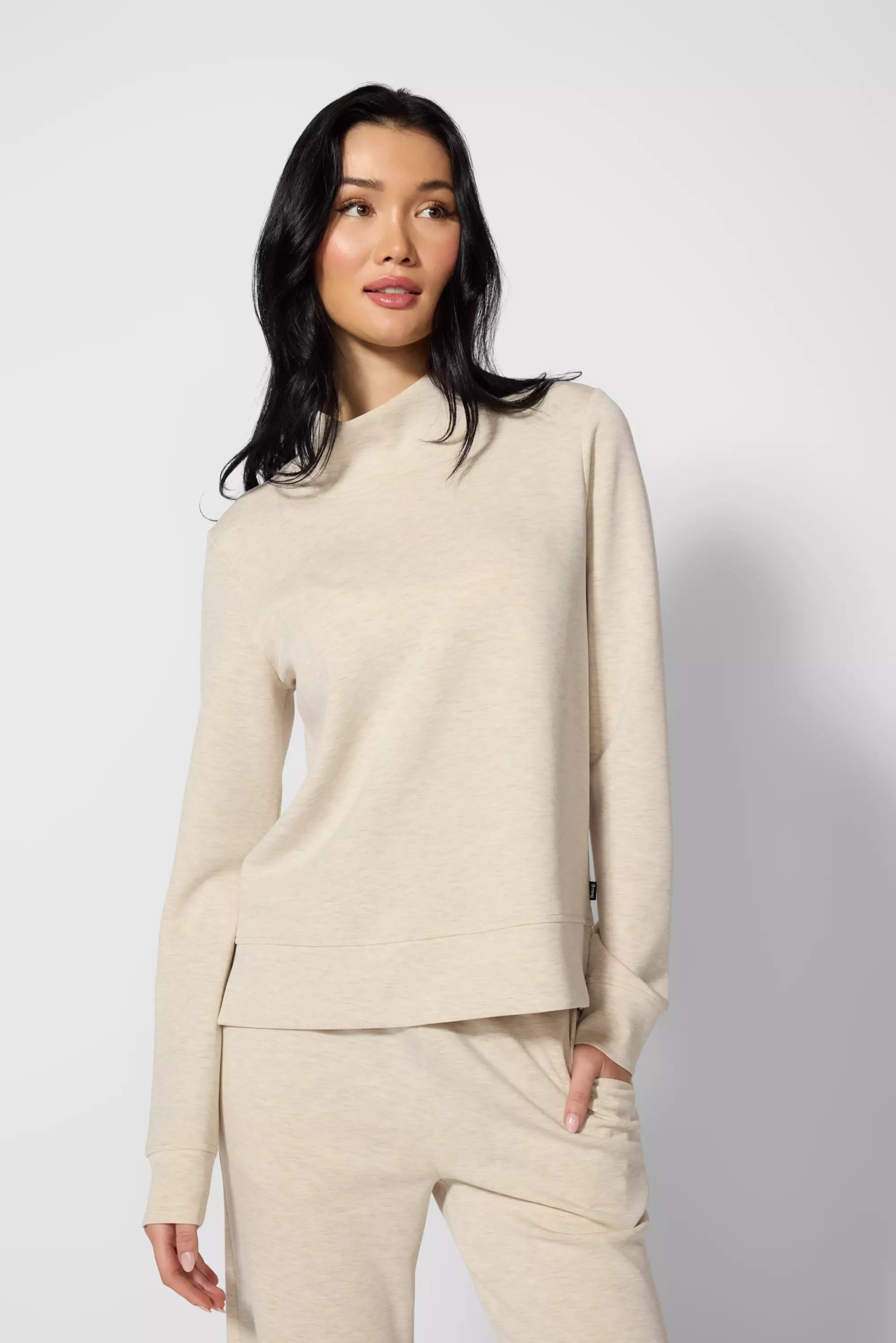 Dreamweave Mock Neck Sweatshirt - Htr Brown Rice