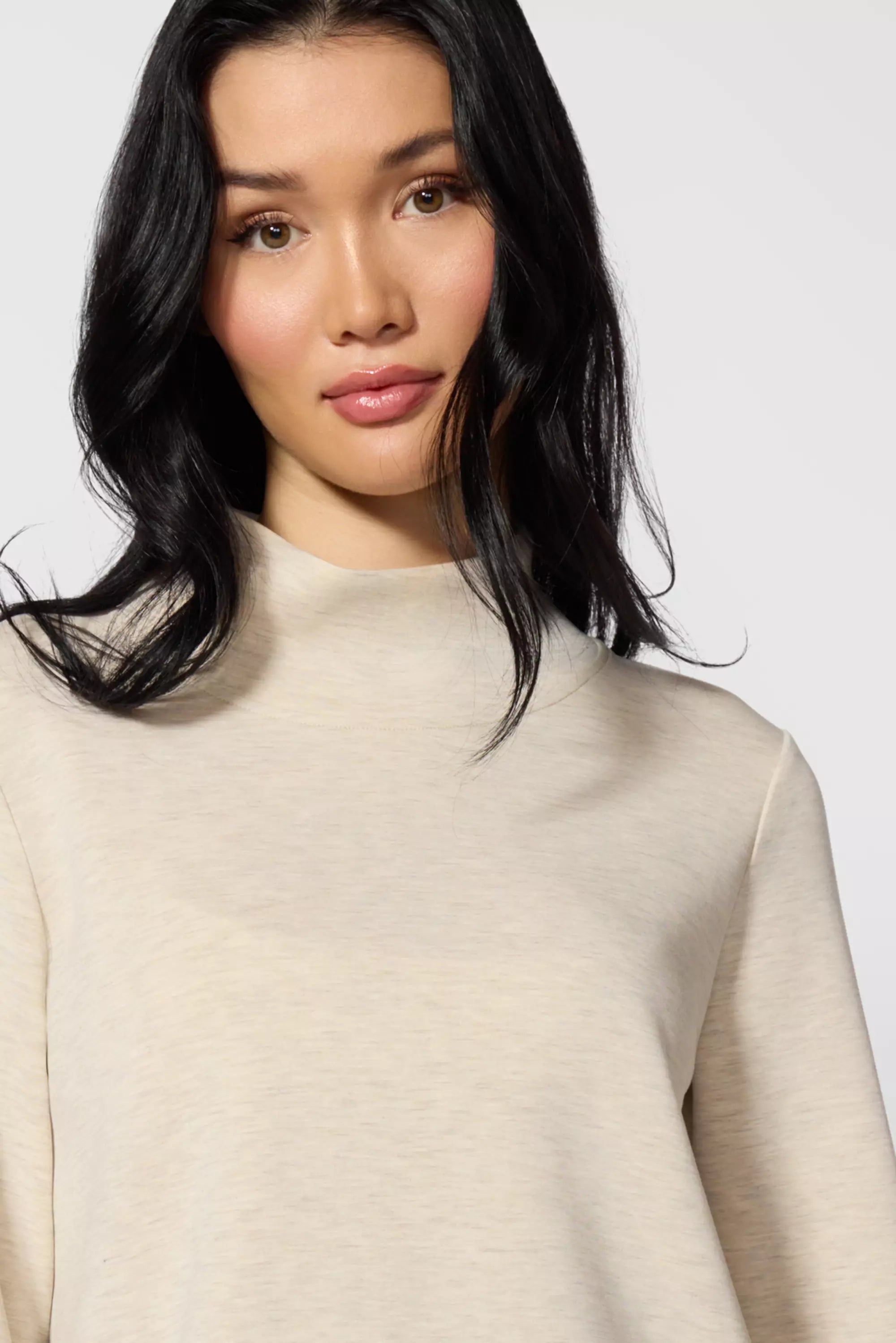 Dreamweave Mock Neck Sweatshirt - Htr Brown Rice