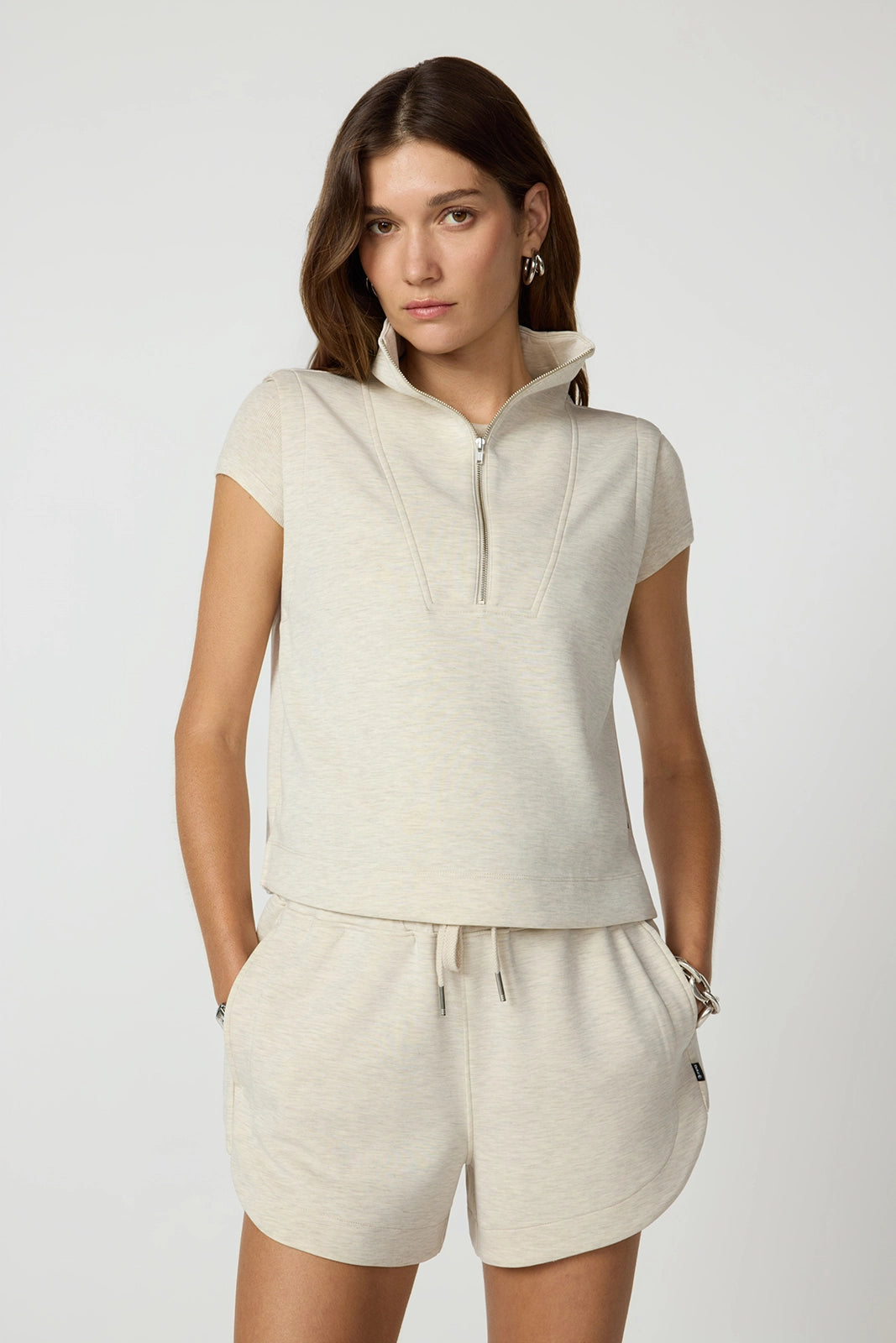 Dreamweave Half Zip Mock Neck Tank - Htr Brown Rice